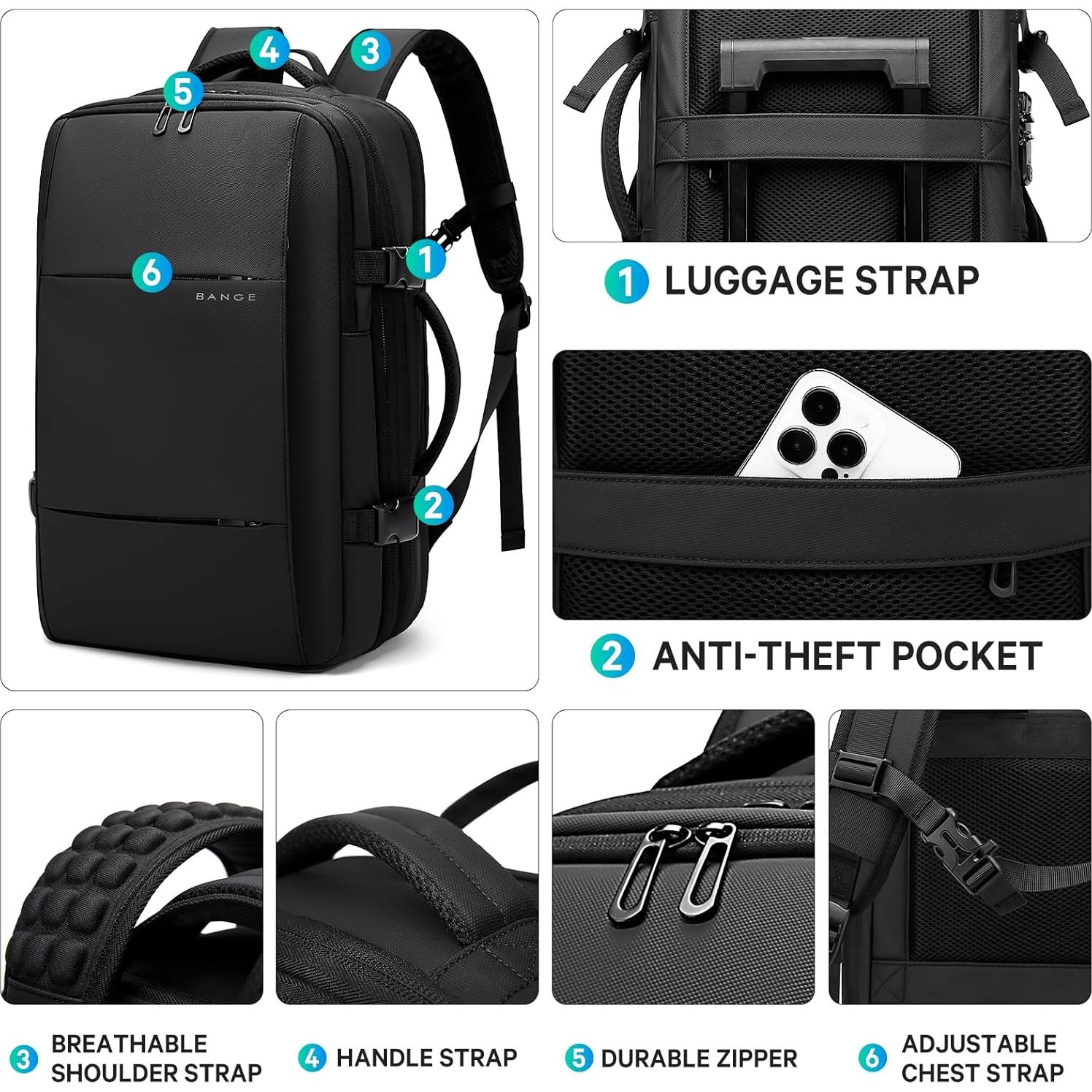 BANGE Airback Backpack with Anti-Theft Vacuum Compression Travel Backpack,Expandable Backpacks with Pump for Airplanes