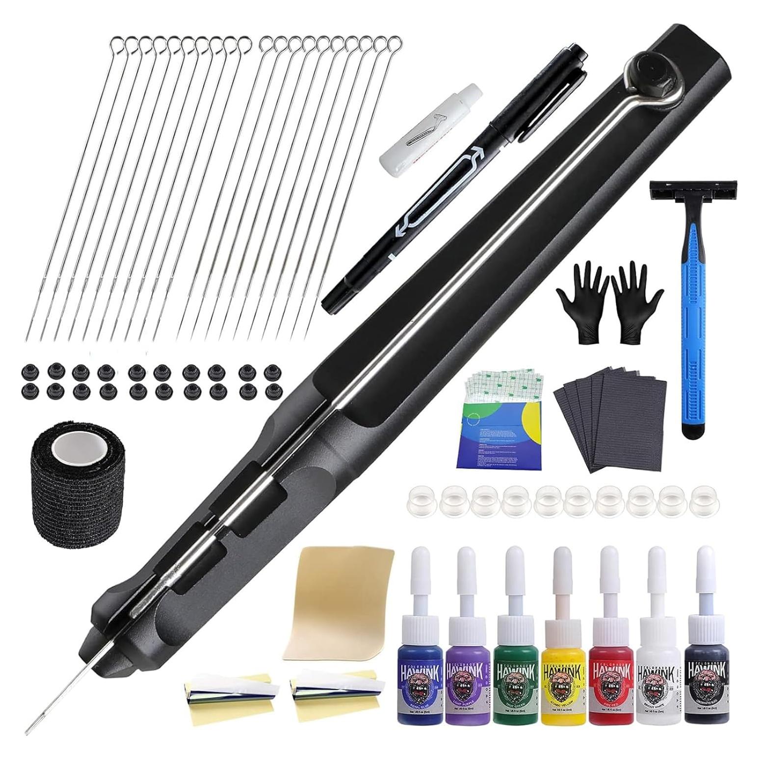 Kit de Tatuaje Poke Stick Hawink con 7 Tintas y Agujas