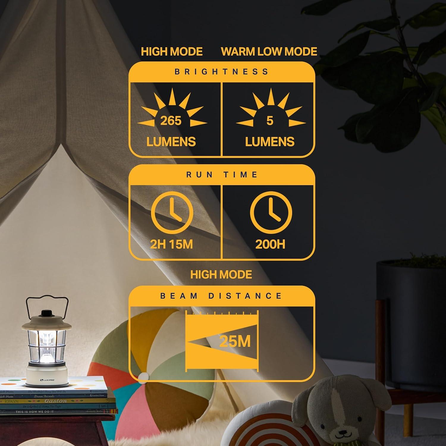 Linterna LED LUXPRO Beige - Resistente al Agua - 265 Lúmenes