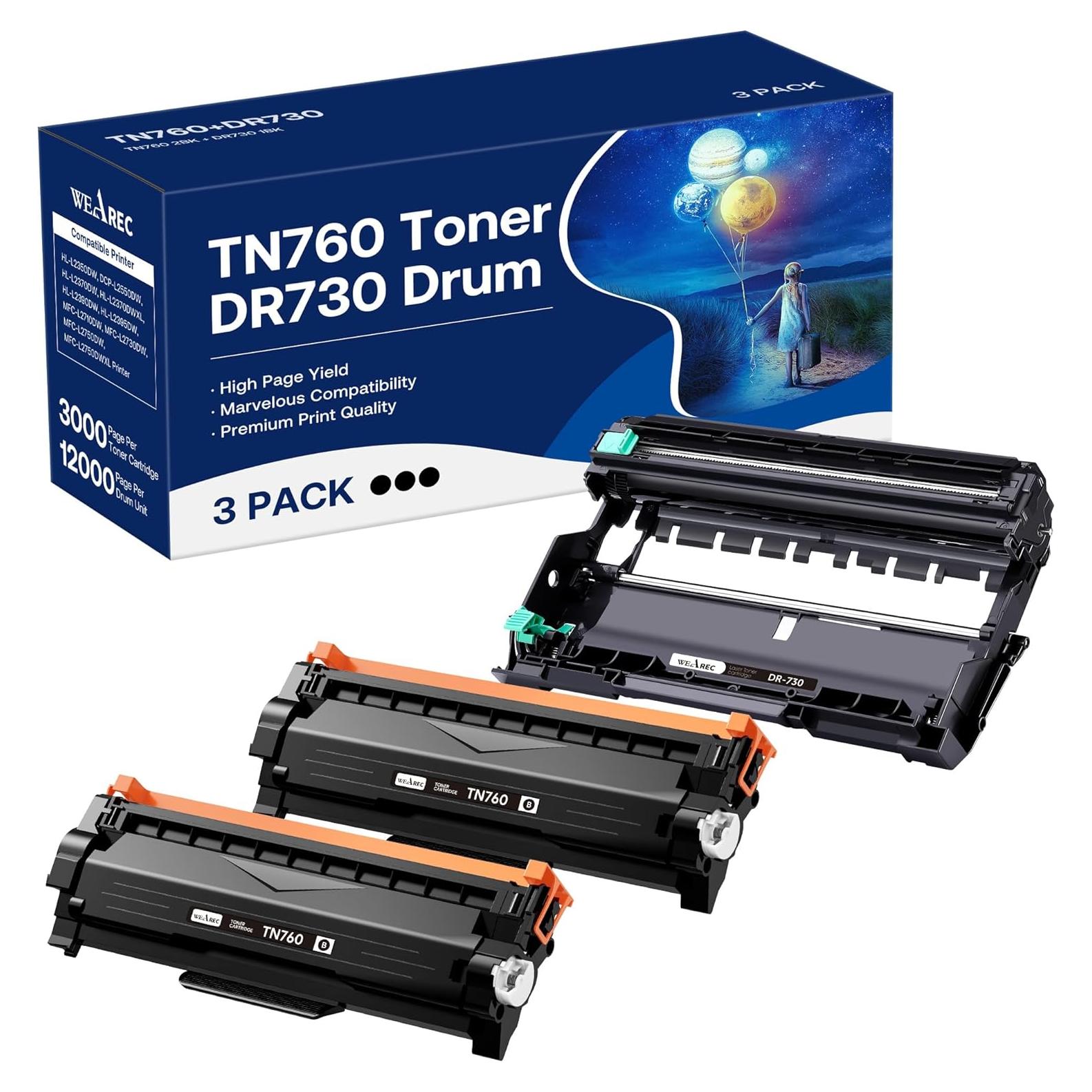 Cartucho de Tóner TN760 y Tambor DR730 WEAREC - 3 Paquetes