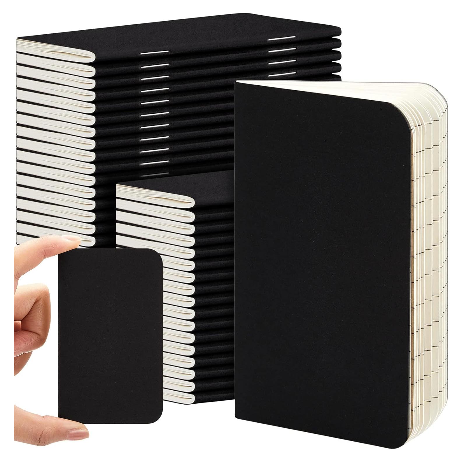 Outus 36 Pcs Pocket Notebook Mini Journal 2.5" x 4" Kraft Paper Mini Notepad Bulk Softcover Pocket Notepad Memo Diary Subject Notebooks for Student Traveler School(Black, Blank Cover)