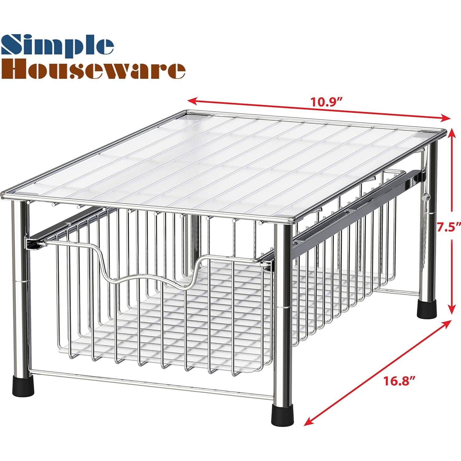 Cesta Apilable Simple Houseware de Metal Cromo 42.7x27.7x19.1cm