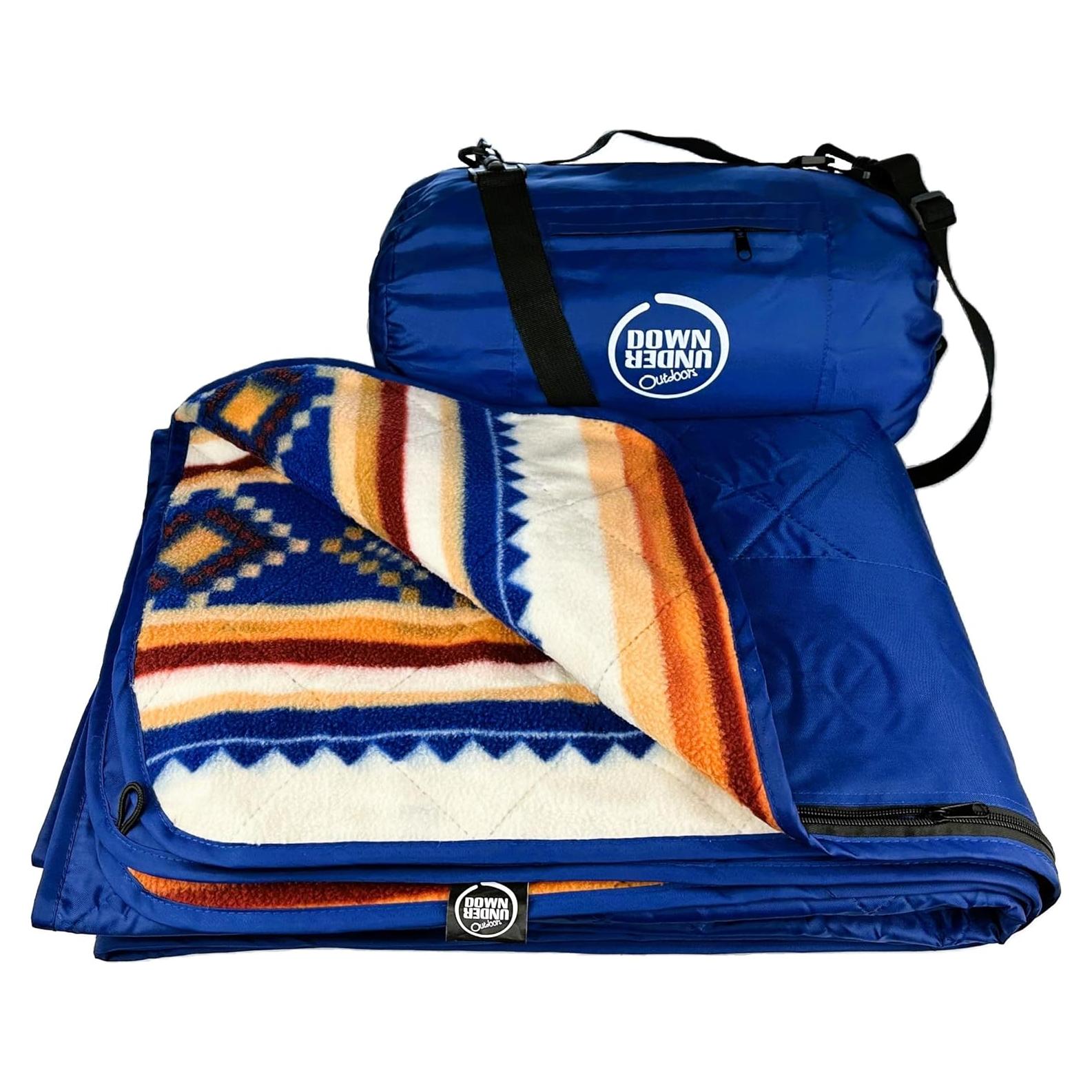 DOWN UNDER OUTDOORS Large Waterproof Windproof Extra Thick 350 GSM Quilted Fleece, or Sherpa Stadium Blanket