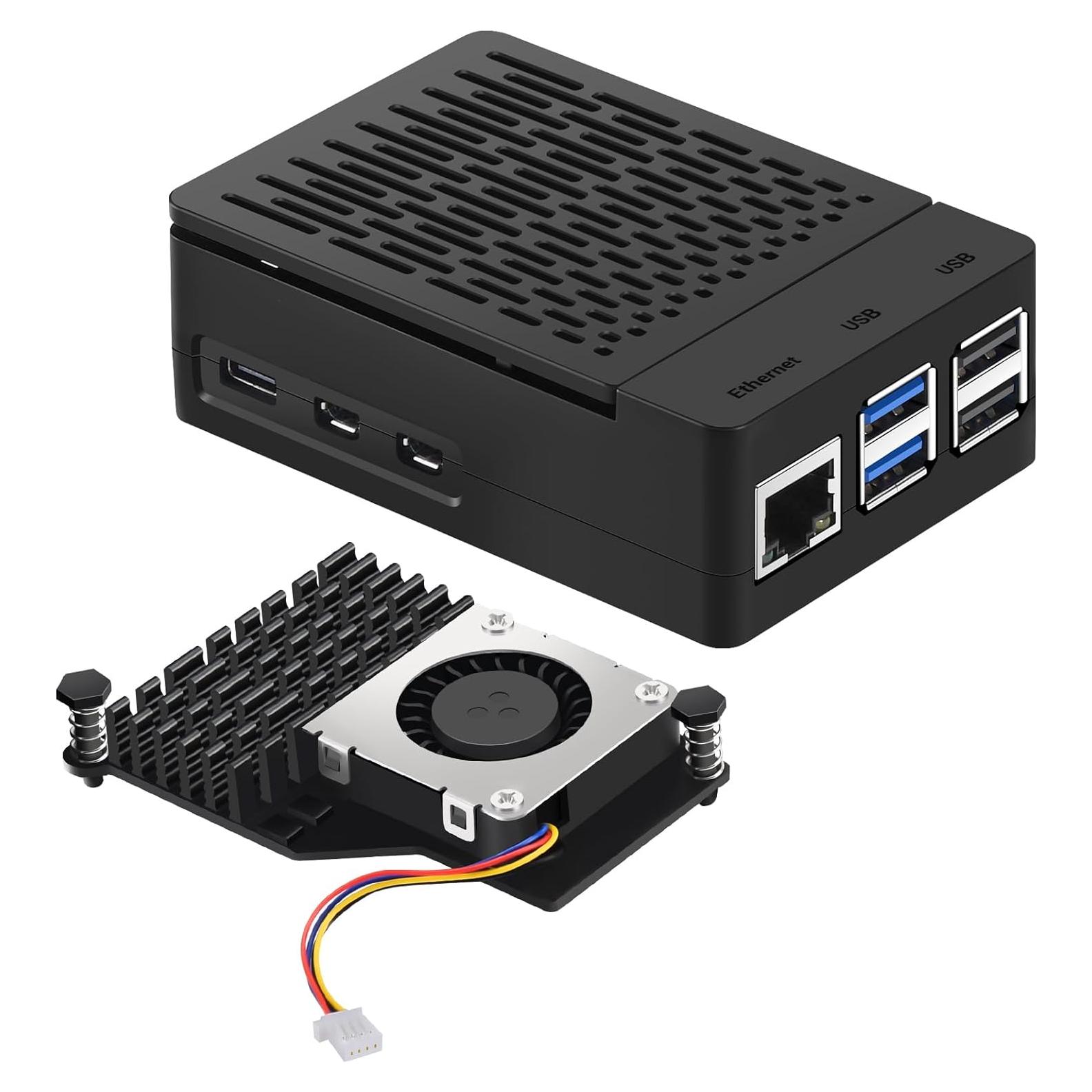 Funda para Raspberry Pi 5 iUniker con Ventilador y Disipador Negro