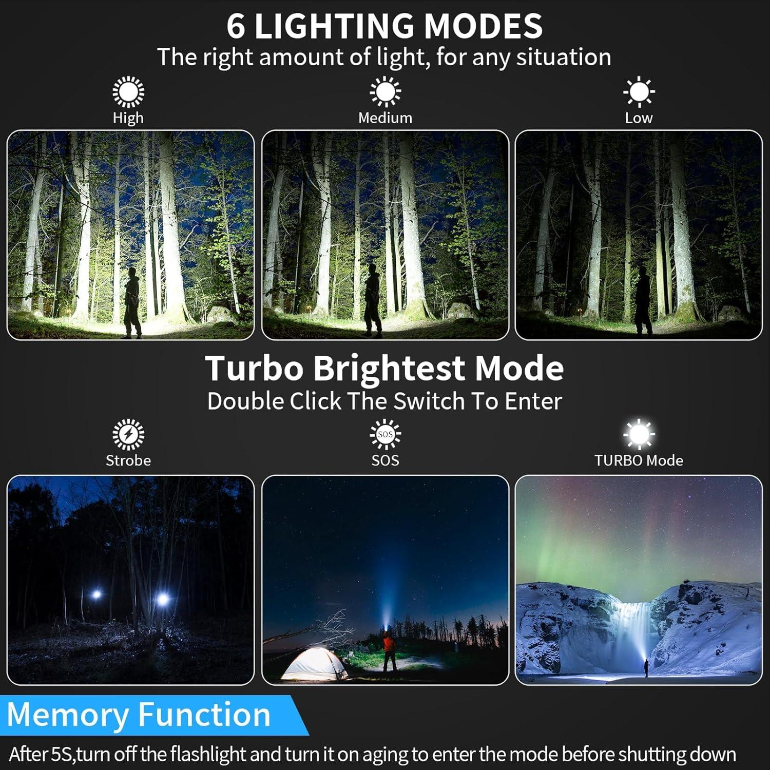 Linterna LED Recargable Tommax K-2316 - 20000 Lúmenes, 6 Modos, IPX5
