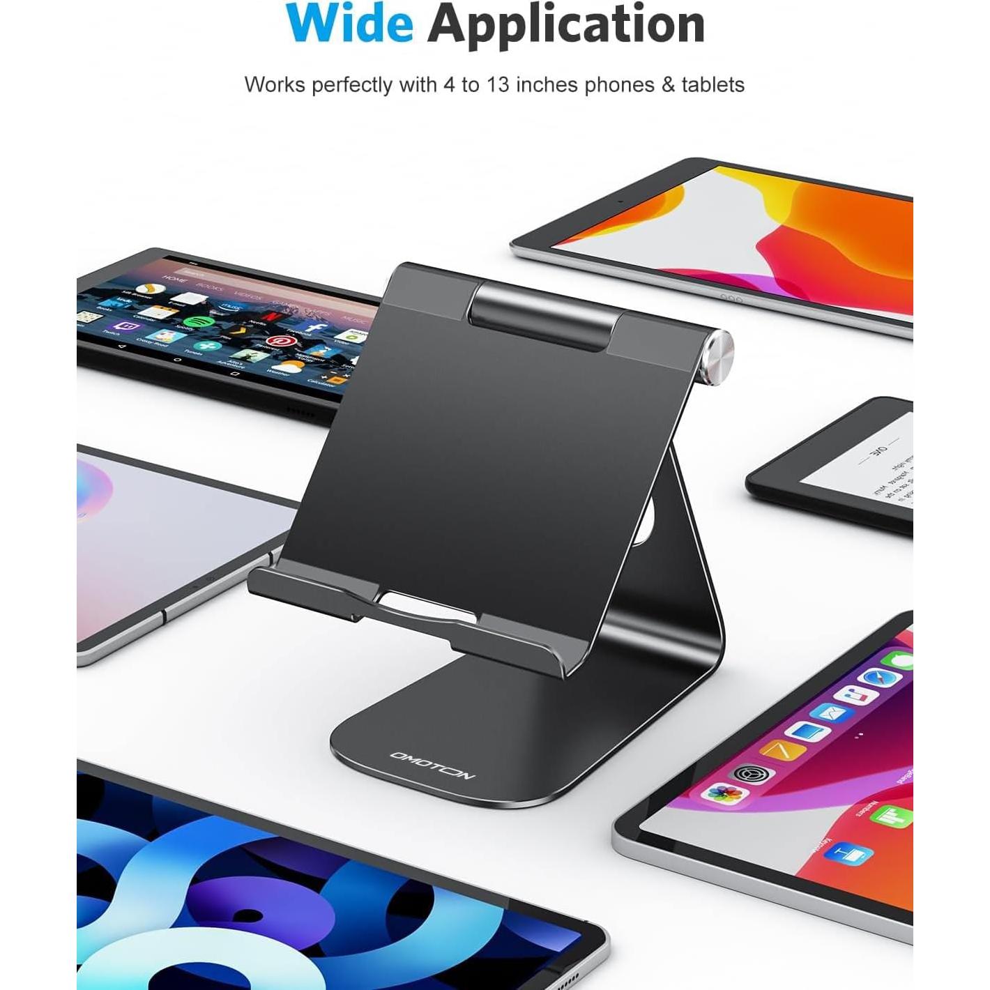 Soporte Ajustable para Tableta OMOTON de Aluminio Negro 13x11 cm