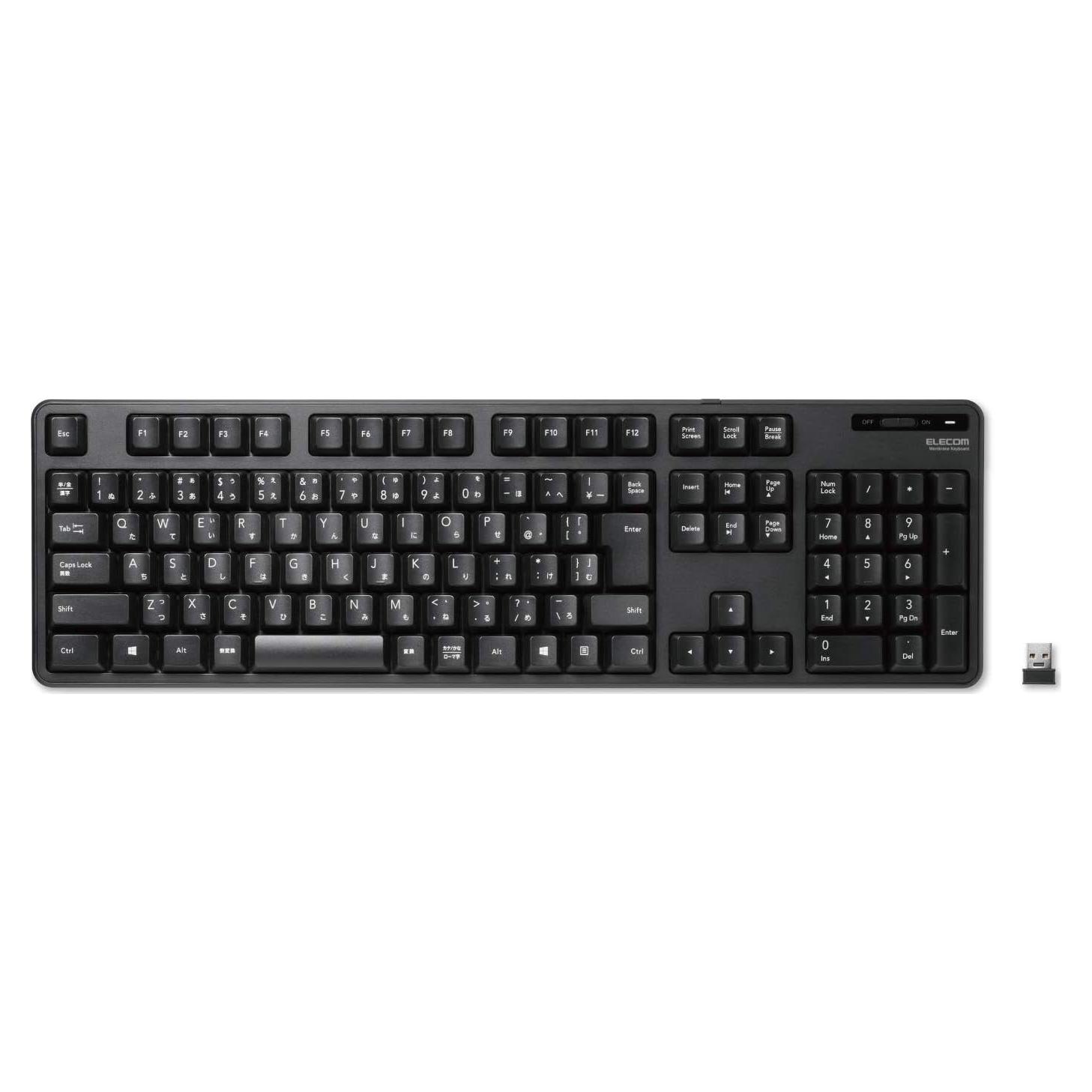 ELECOM Japanese Layout USB 2.4GHz Wireless Basic Keyboard for Computer and Laptop, 109 Keys, Full-Size with Numeric Keypad, Quiet and Compact, Foldable Stand, Windows Mac (TK-FDM106TBK)
