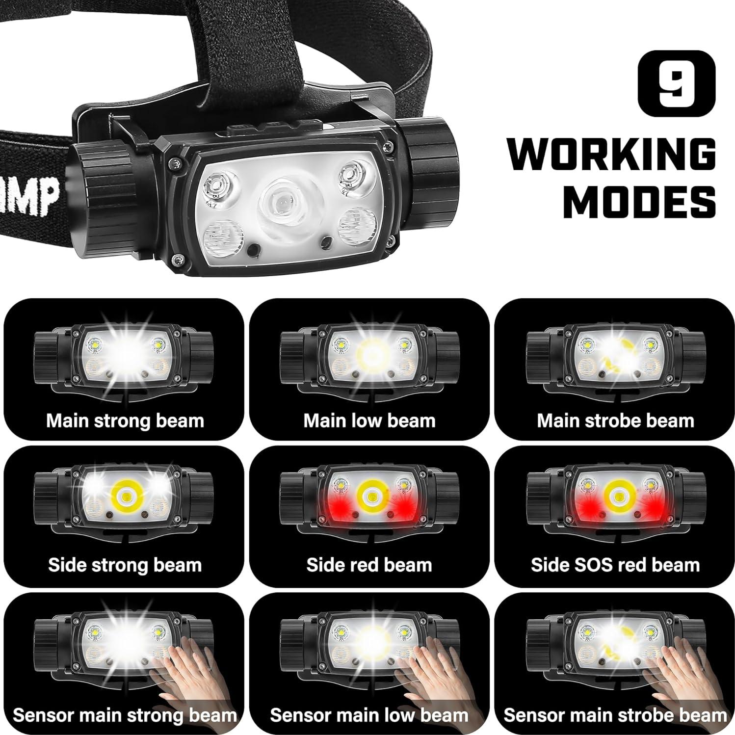 Linterna Frontal Recargable Sparkleing 2000 Lúmenes LED 9 Modos