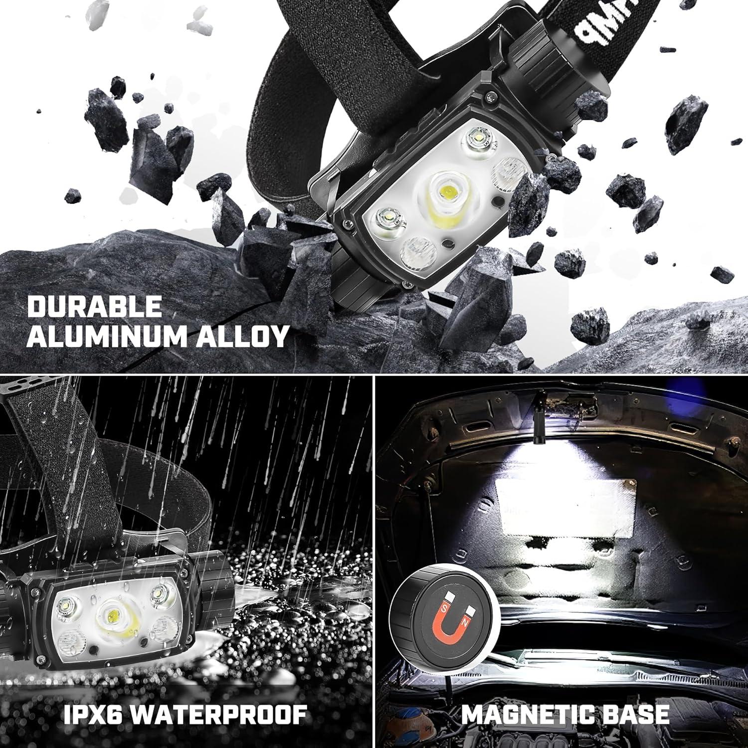 Linterna Frontal Recargable Sparkleing 2000 Lúmenes LED 9 Modos