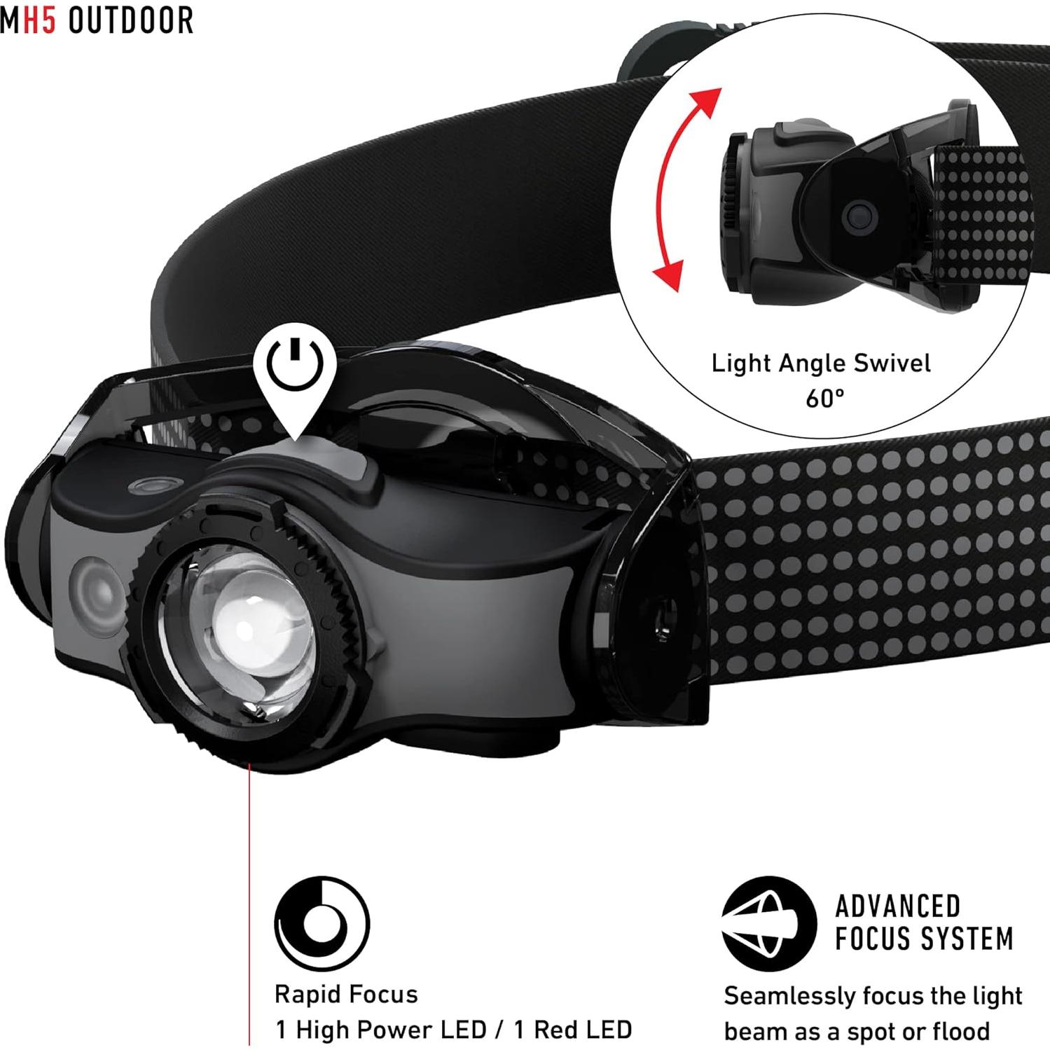 Linterna Frontal Recargable Ledlenser MH5 400 Lúmenes Negro