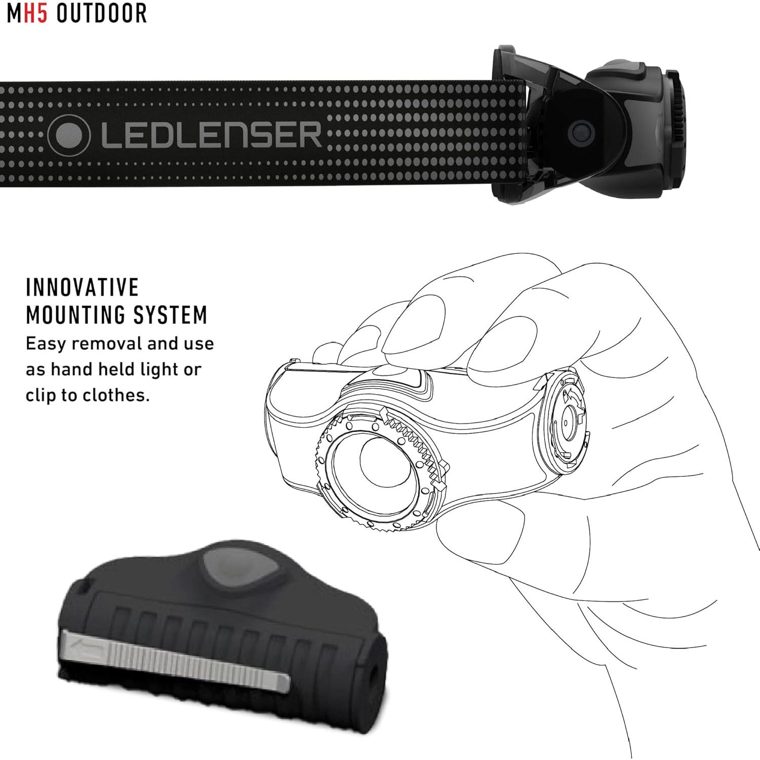 Linterna Frontal Recargable Ledlenser MH5 400 Lúmenes Negro