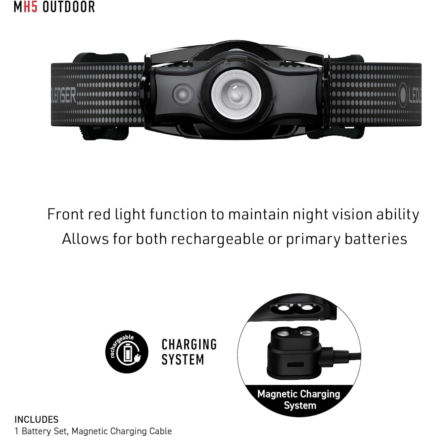 Linterna Frontal Recargable Ledlenser MH5 400 Lúmenes Negro