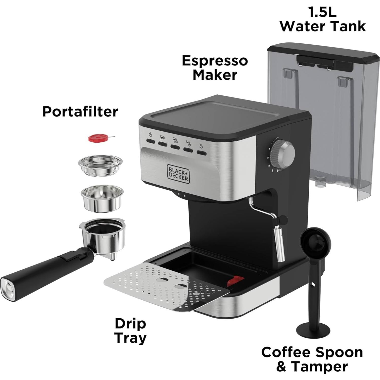 Máquina de Espresso BLACK+DECKER 15 Bar con Espumador