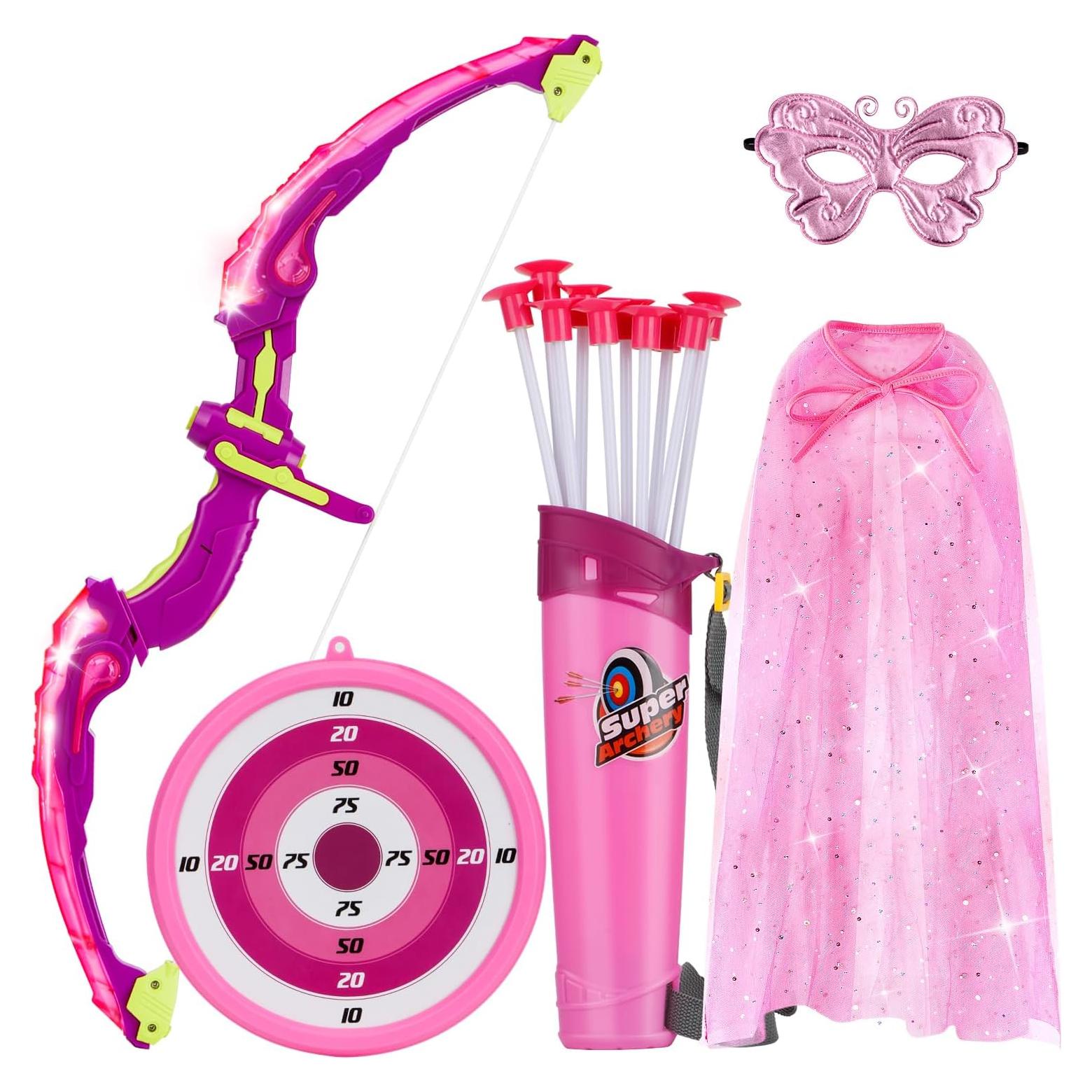 Conjunto de arco y flecha VGOFUN con luces LED y capa de princesa