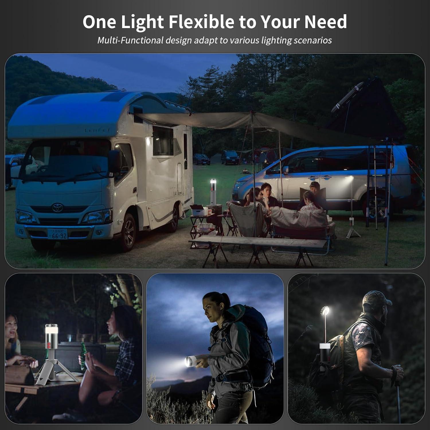 AlpsWolf Camping Light , Telescopic Camping Lantern Rechargeable with 15 Color Temperatures Waterproof Portable Lanterns for Power Outages,Camping,Hiking,Emergency Gray