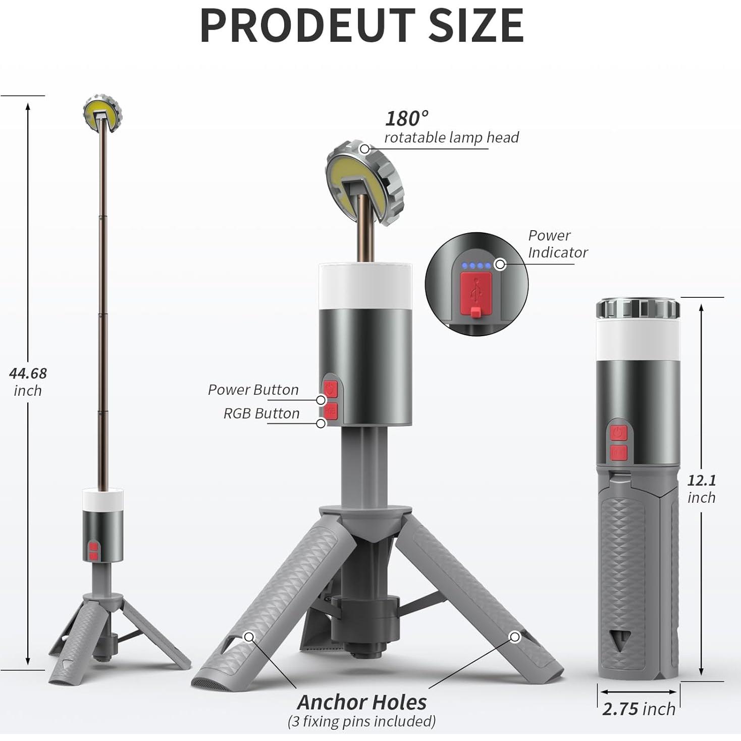 AlpsWolf Camping Light , Telescopic Camping Lantern Rechargeable with 15 Color Temperatures Waterproof Portable Lanterns for Power Outages,Camping,Hiking,Emergency Gray