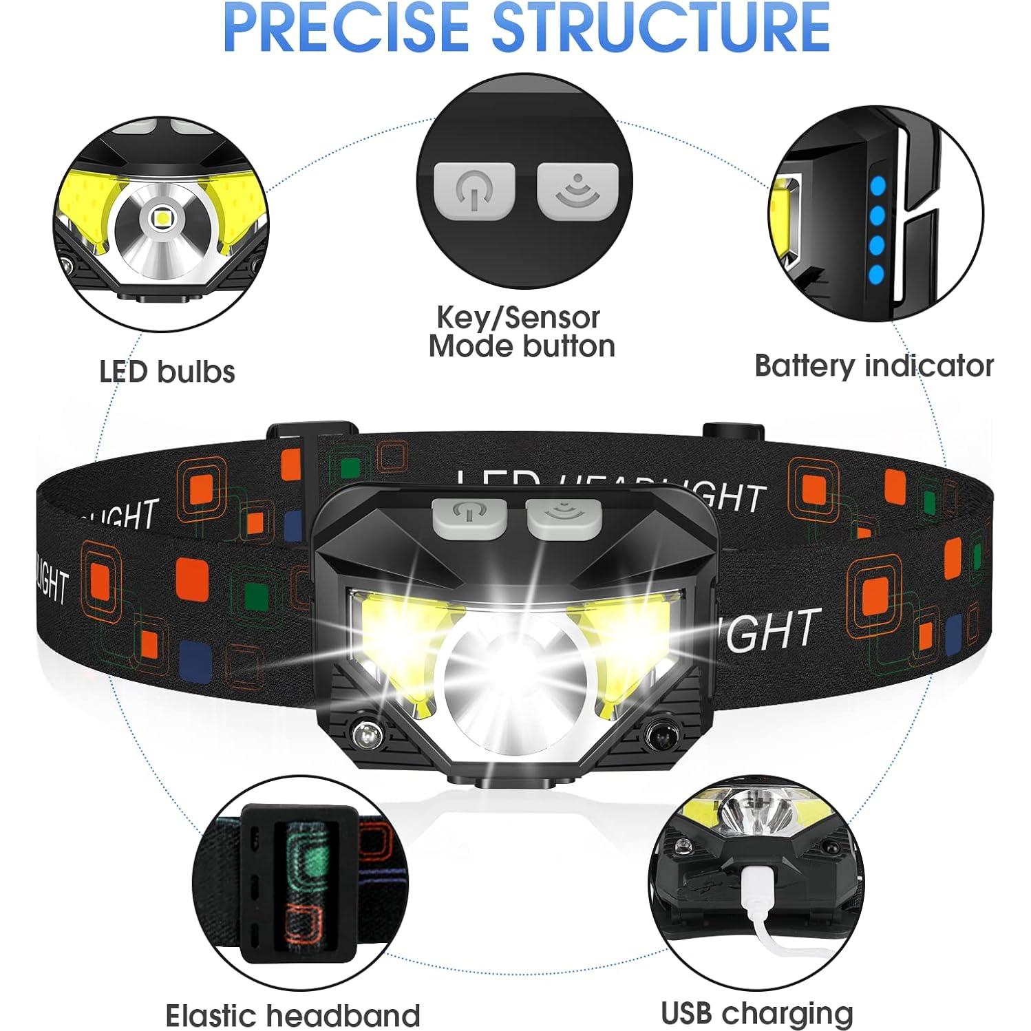 Linterna Frontal LHKNL LED Recargable 2-Pack Impermeable
