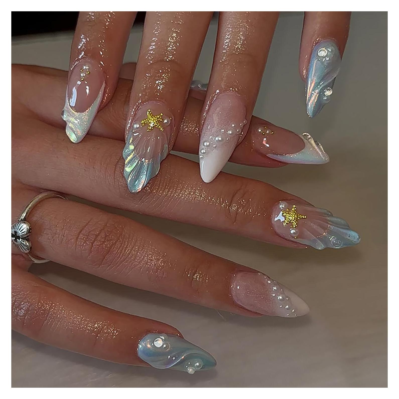 Uñas Postizas 3D Genérico Almendradas con Diseño Estrella de Mar