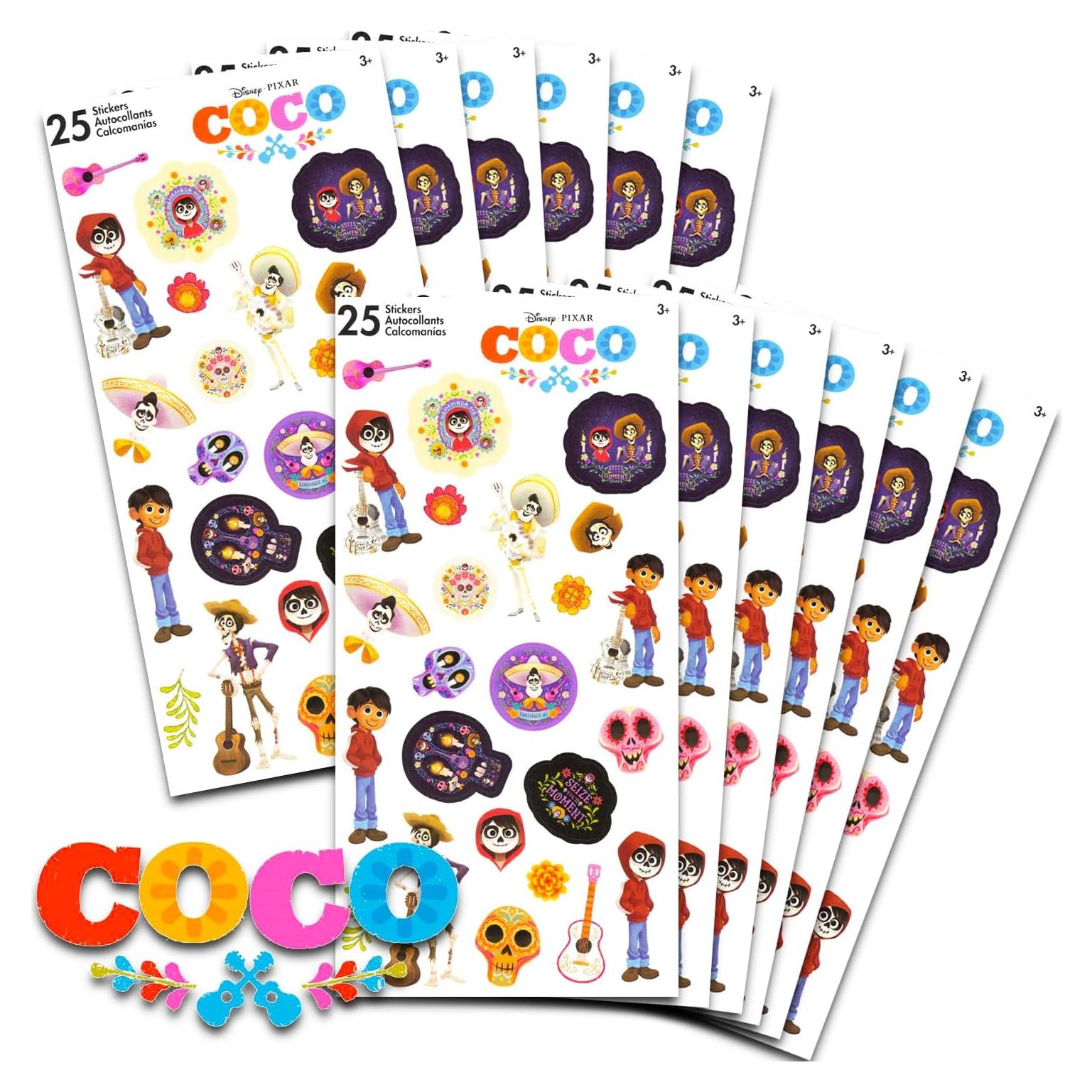 Stickers de Coco Disney para Niños - Paquete de 12 Hojas