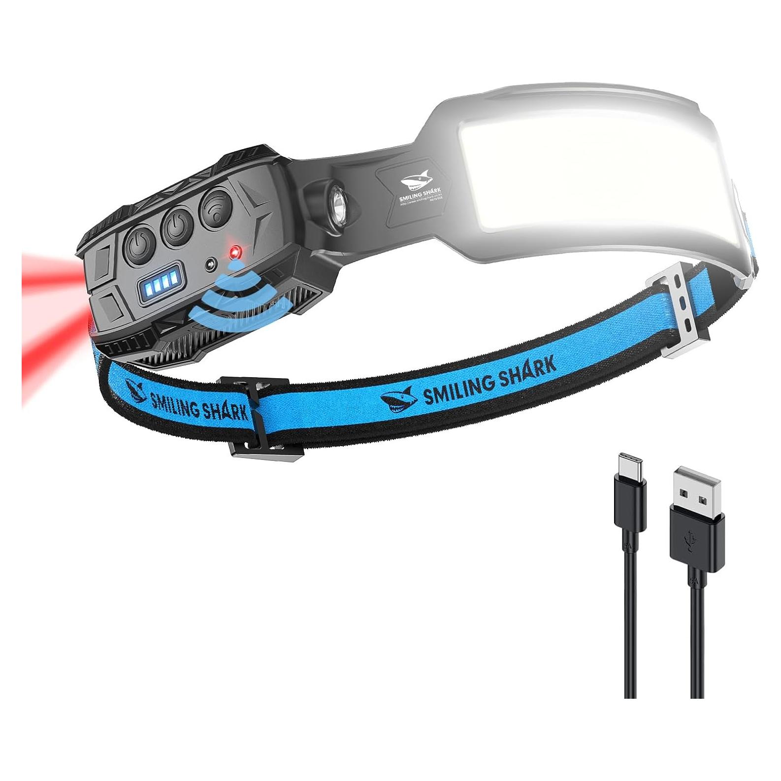 Linterna Frontal Smiling Shark LED Recargable 6 Modos 270°