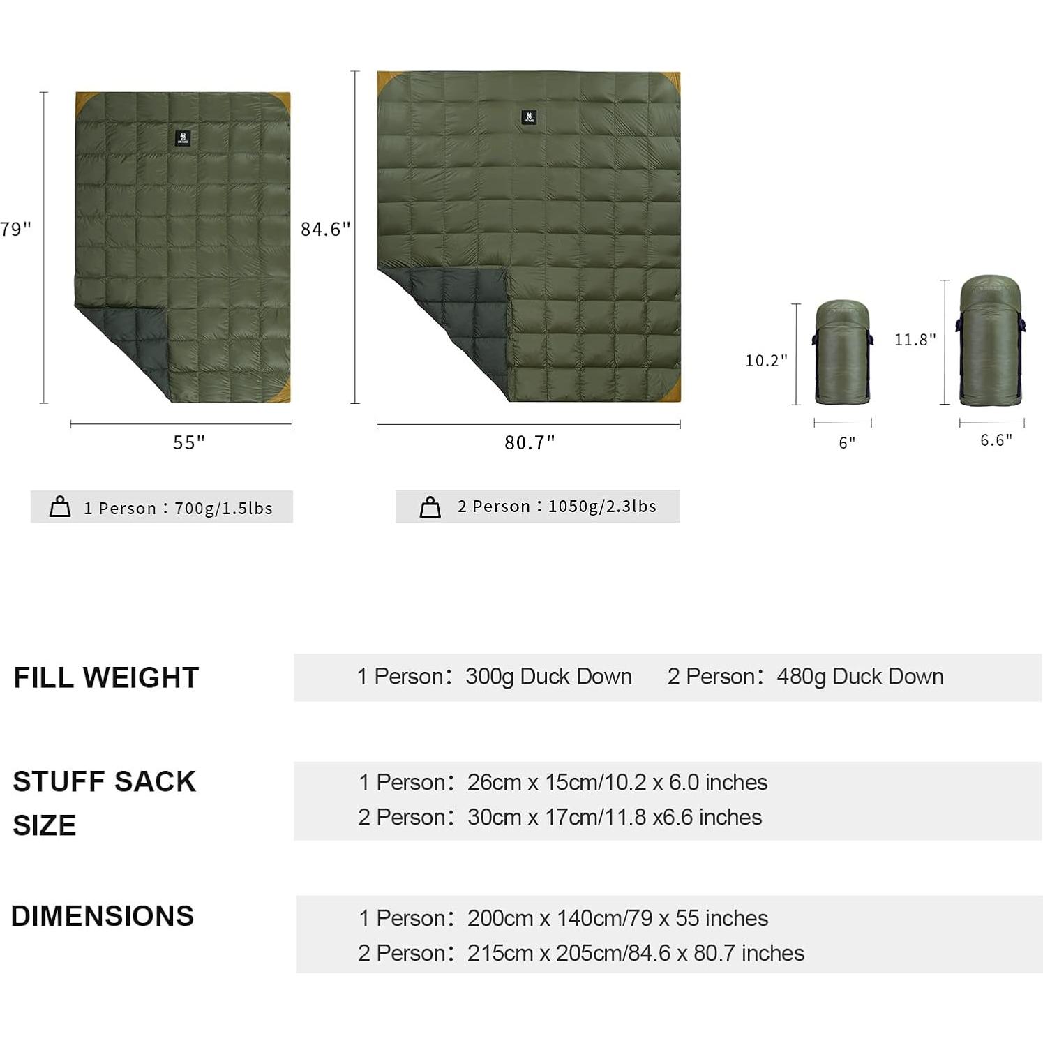 Manta de Camping OneTigris Down 2.13m x 2.03m Verde Ranger