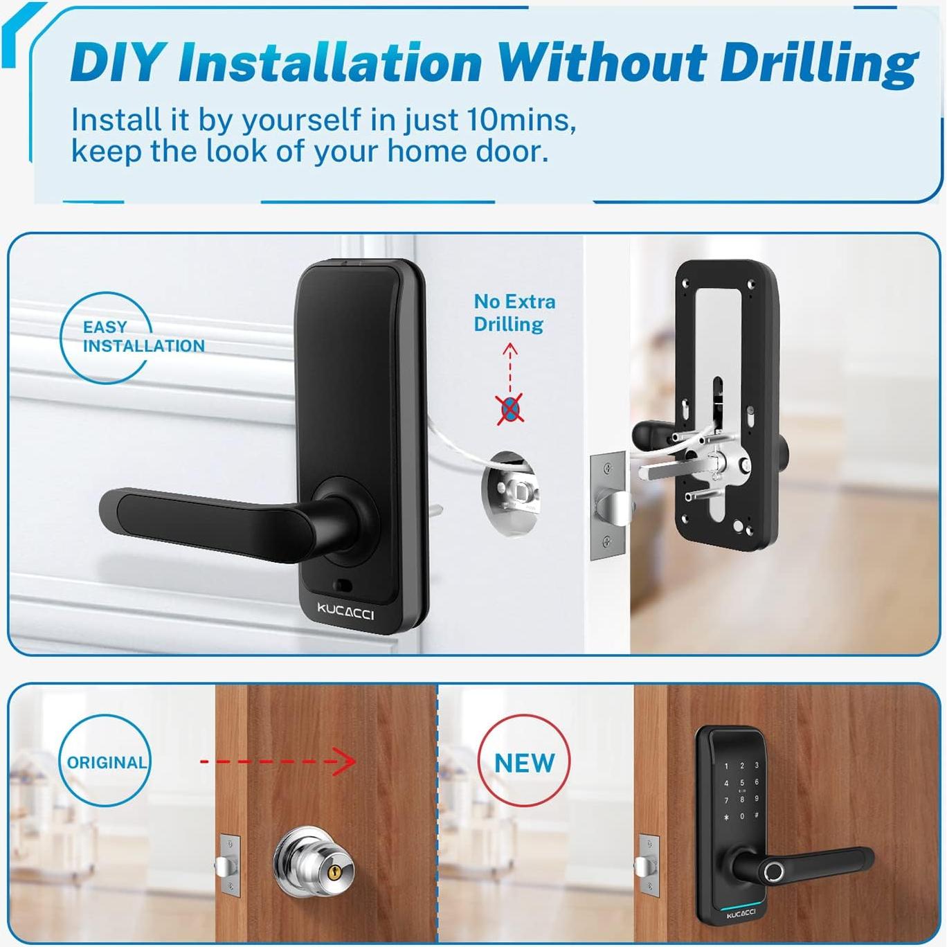 Cerradura Inteligente KUCACCI H15 - Huella Dactilar y App - Negro