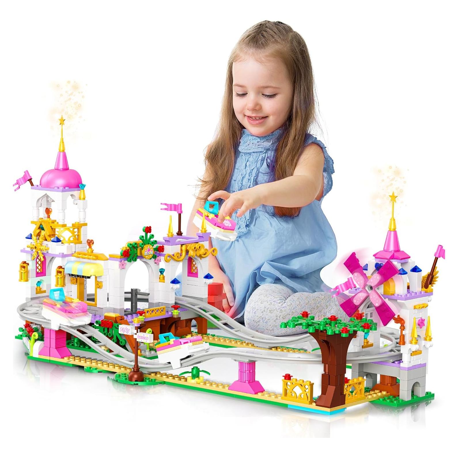 HOGOKIDS Kit de Construcción Montaña Rusa 711 Piezas Rosa