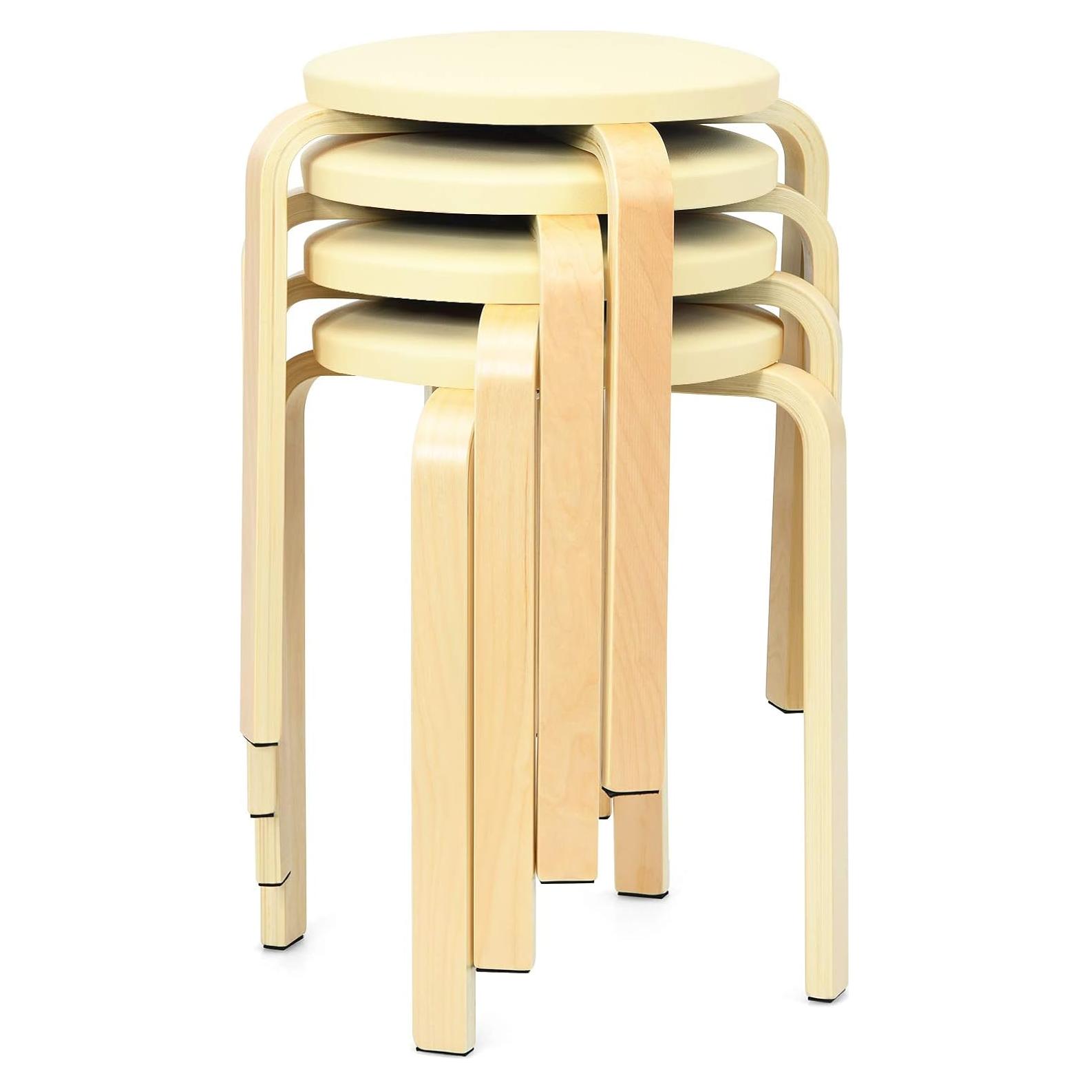 Juego de 4 Taburetes de Madera Curvada Julimoon Beige