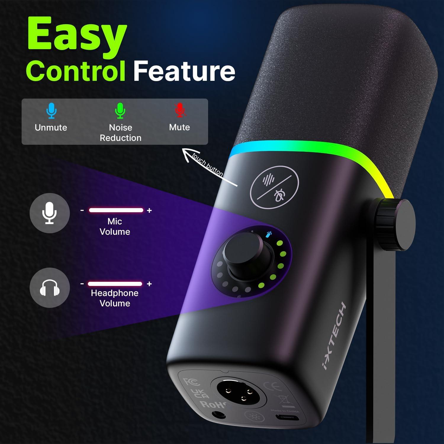 Micrófono USB IXTECH Gaming Negro con Cancelación de Ruido