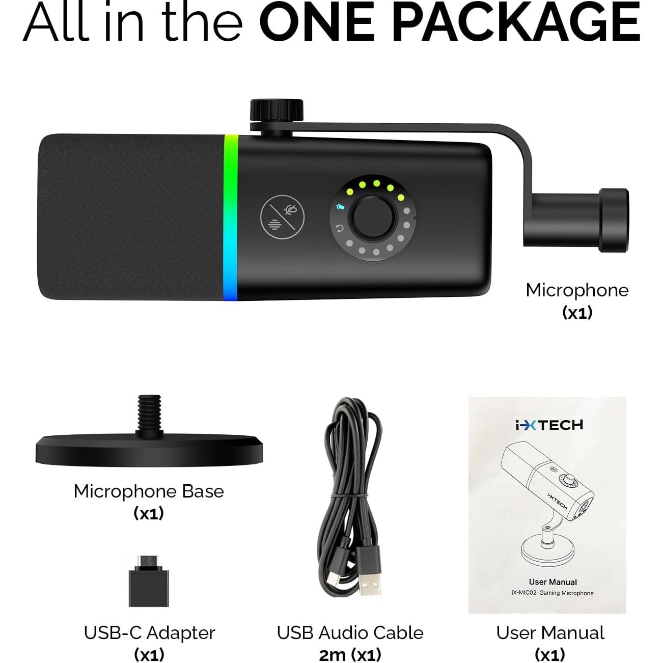 Micrófono USB IXTECH Gaming Negro con Cancelación de Ruido
