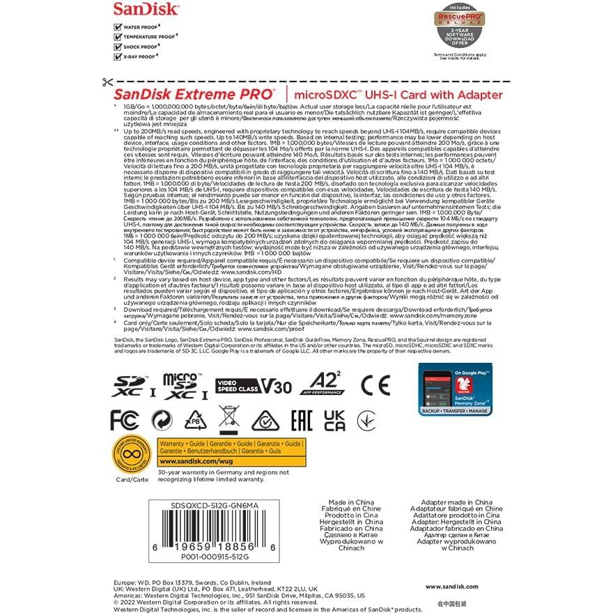 Tarjeta de Memoria SanDisk Extreme PRO microSDXC 512GB UHS-I