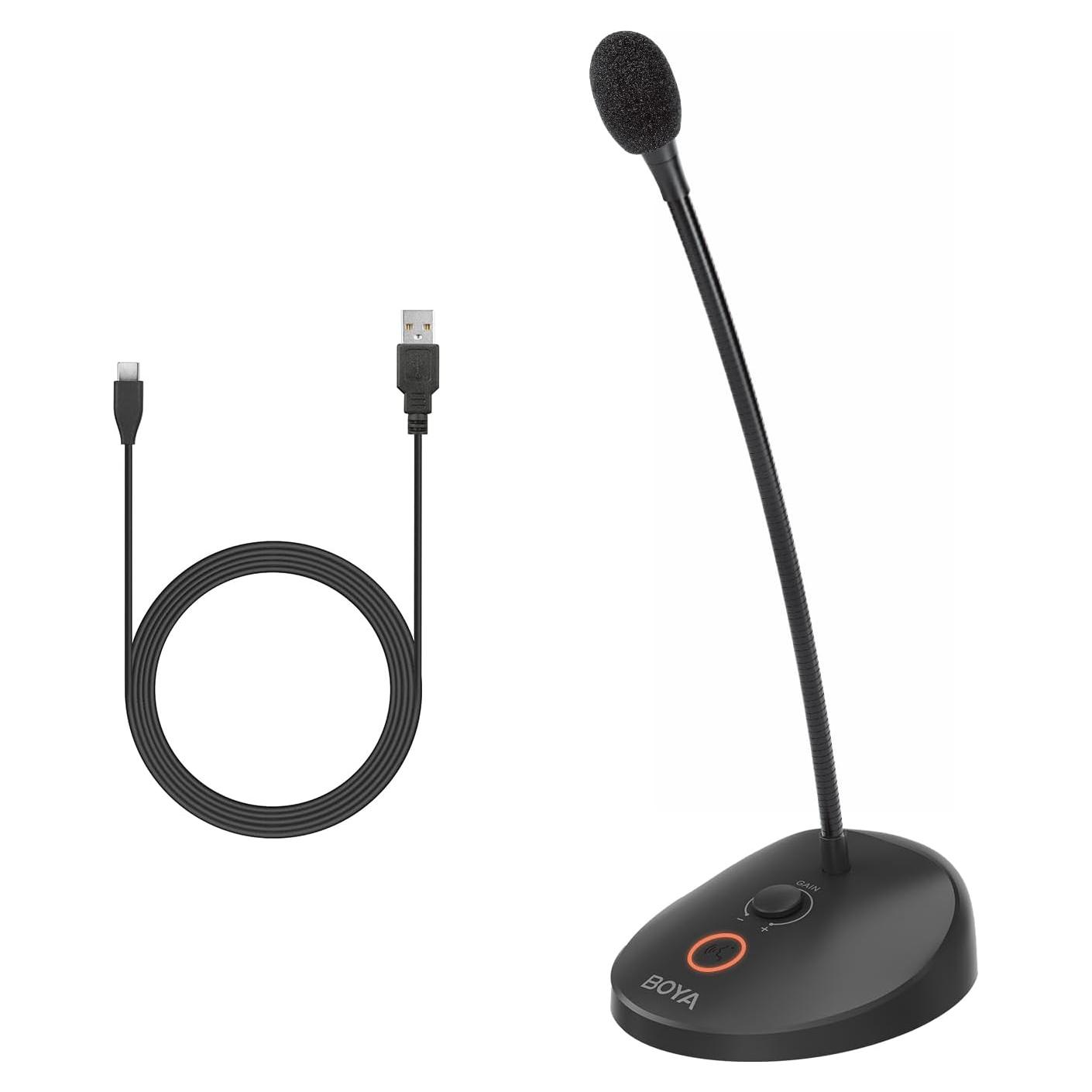 BOYA USB Microphone, Gooseneck with LED Indicator, Mute Button, Gain Adjustment, for Video Conferences, BY-GM12