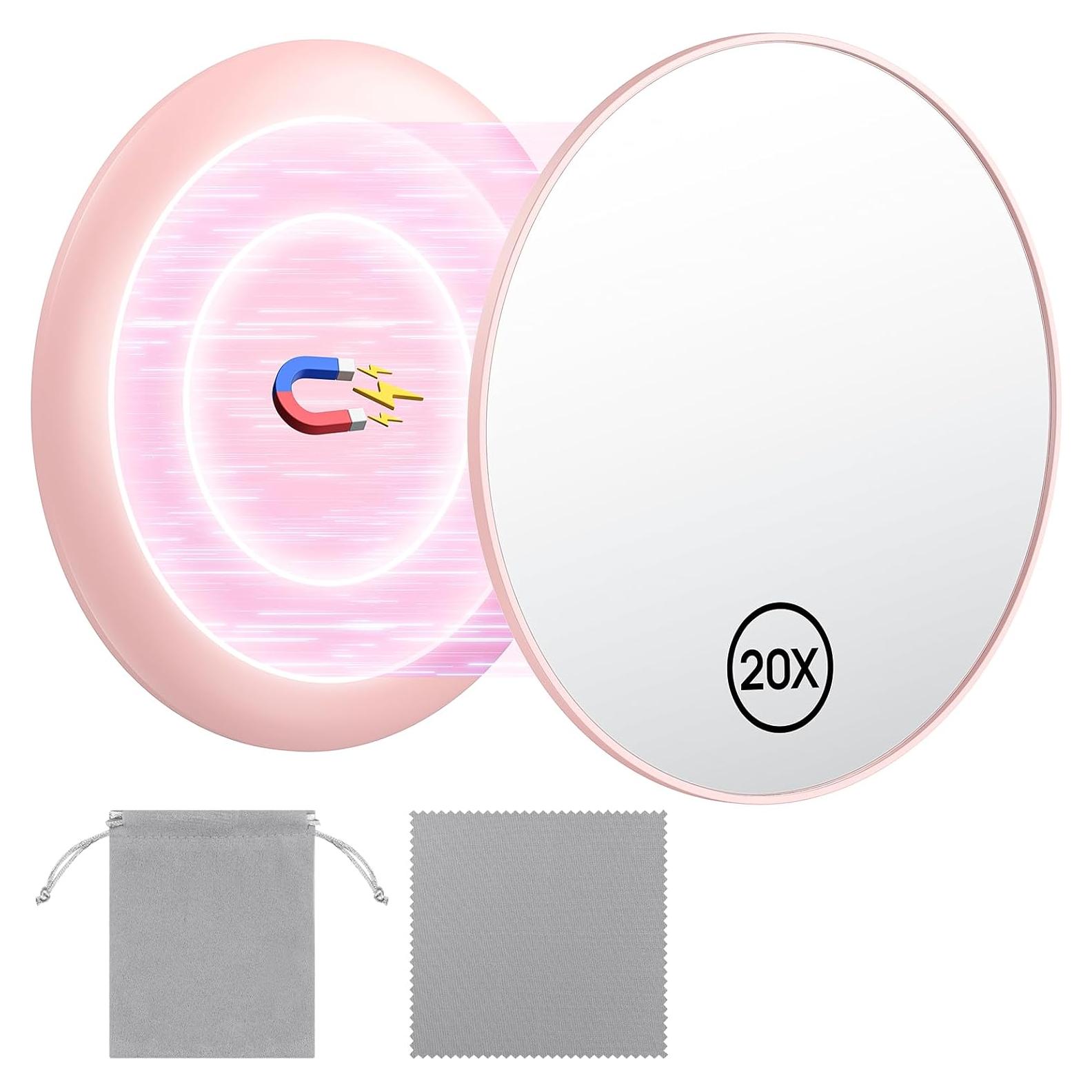 Espejo de Aumento Gospire 20X Rosa Compacto 8.89 cm Plegable