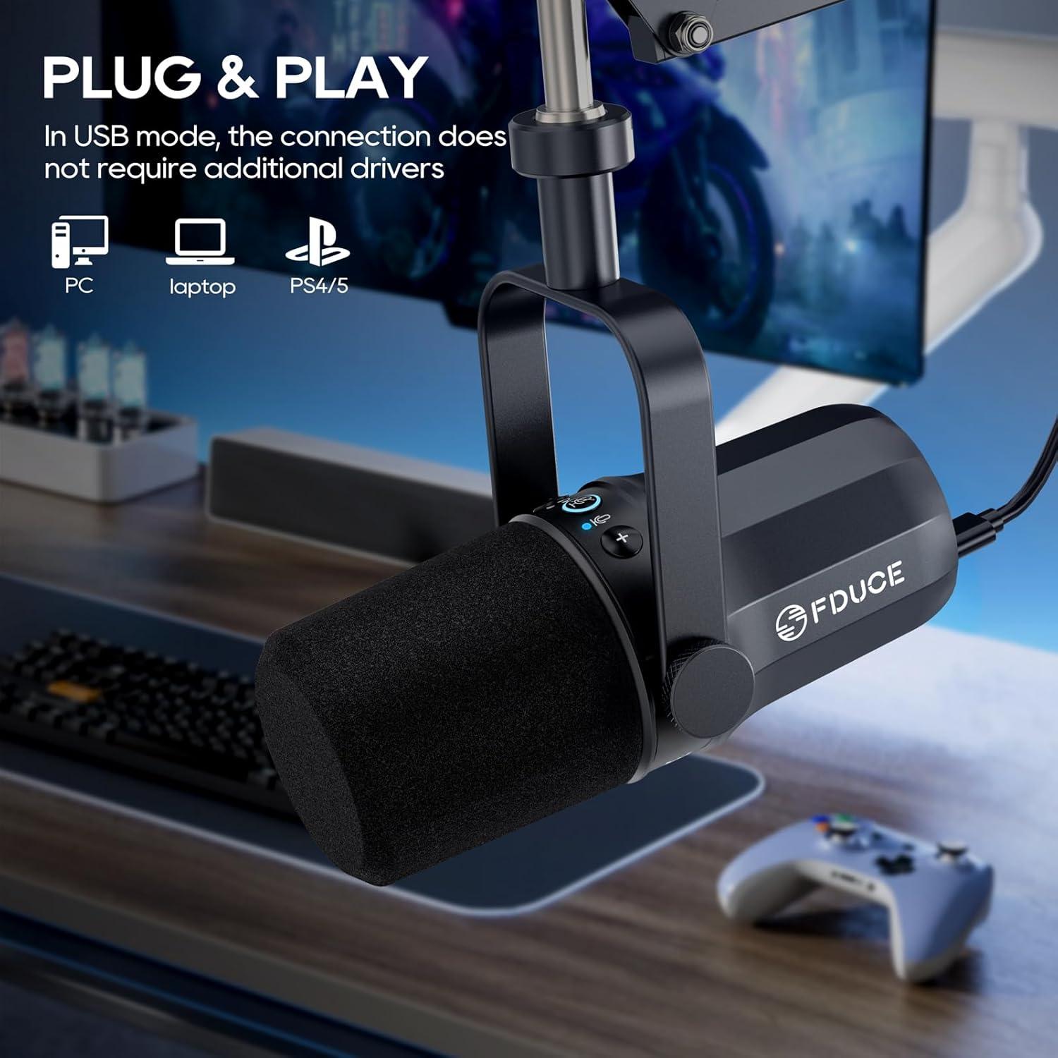 Micrófono Dinámico USB/XLR FDUCE SL40 para Podcasting y Gaming