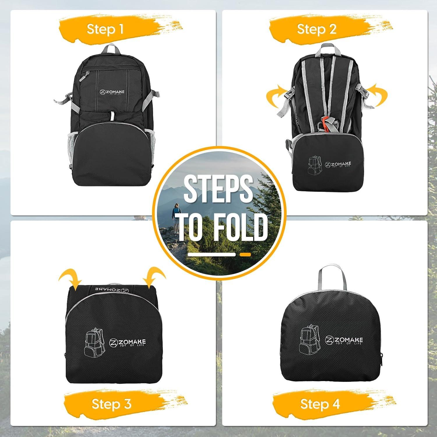 Mochila Plegable Ligera ZOMAKE 35L Impermeable Negro