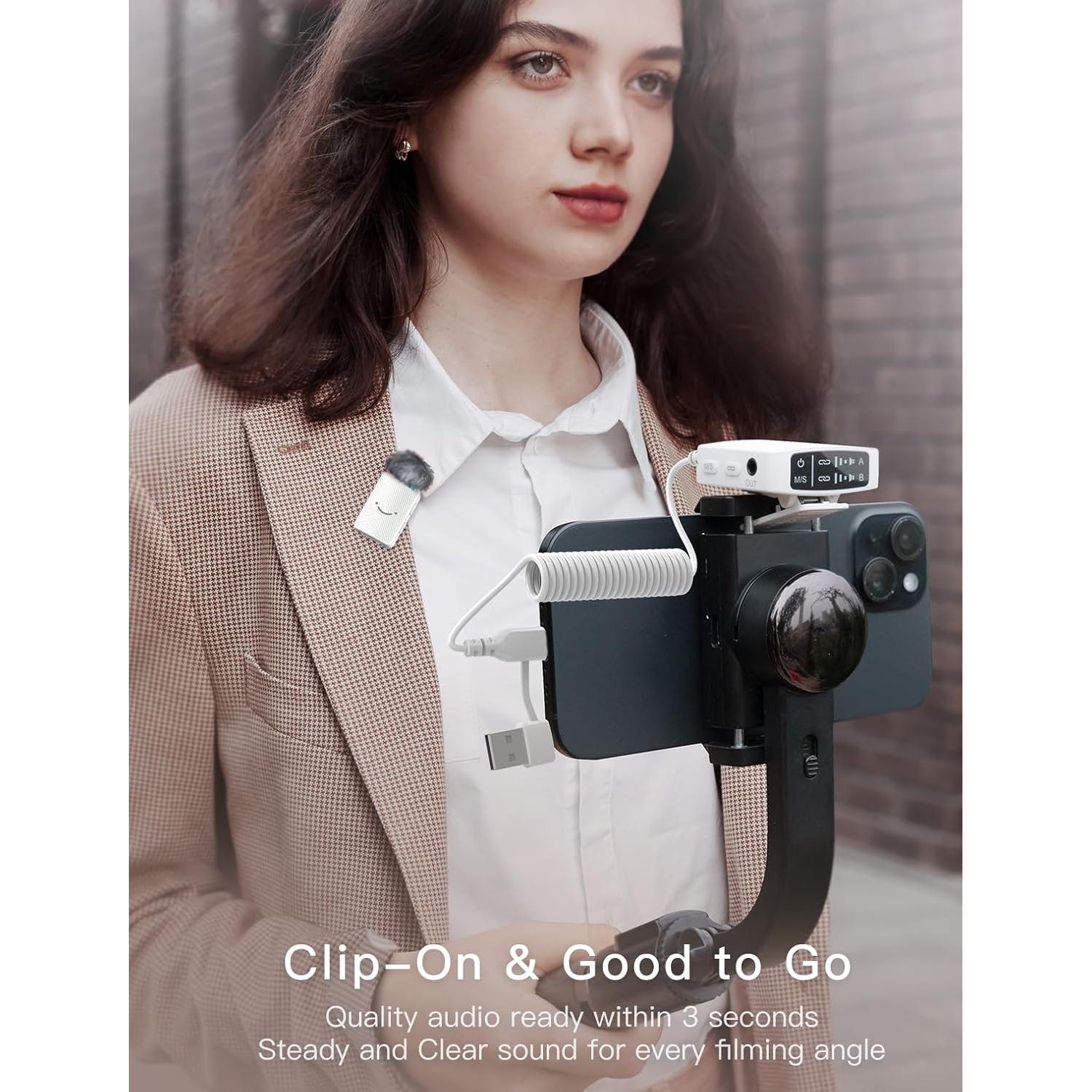 Micrófono Lavalier Inalámbrico FIFINE M9W Blanco, 30h Batería