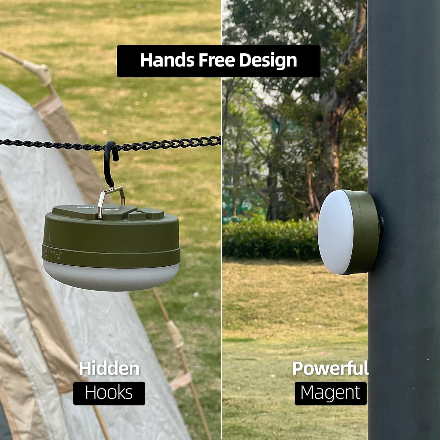 Luz LED Camping Amkulop L3-G, 4 Modos, Base Magnética, Verde