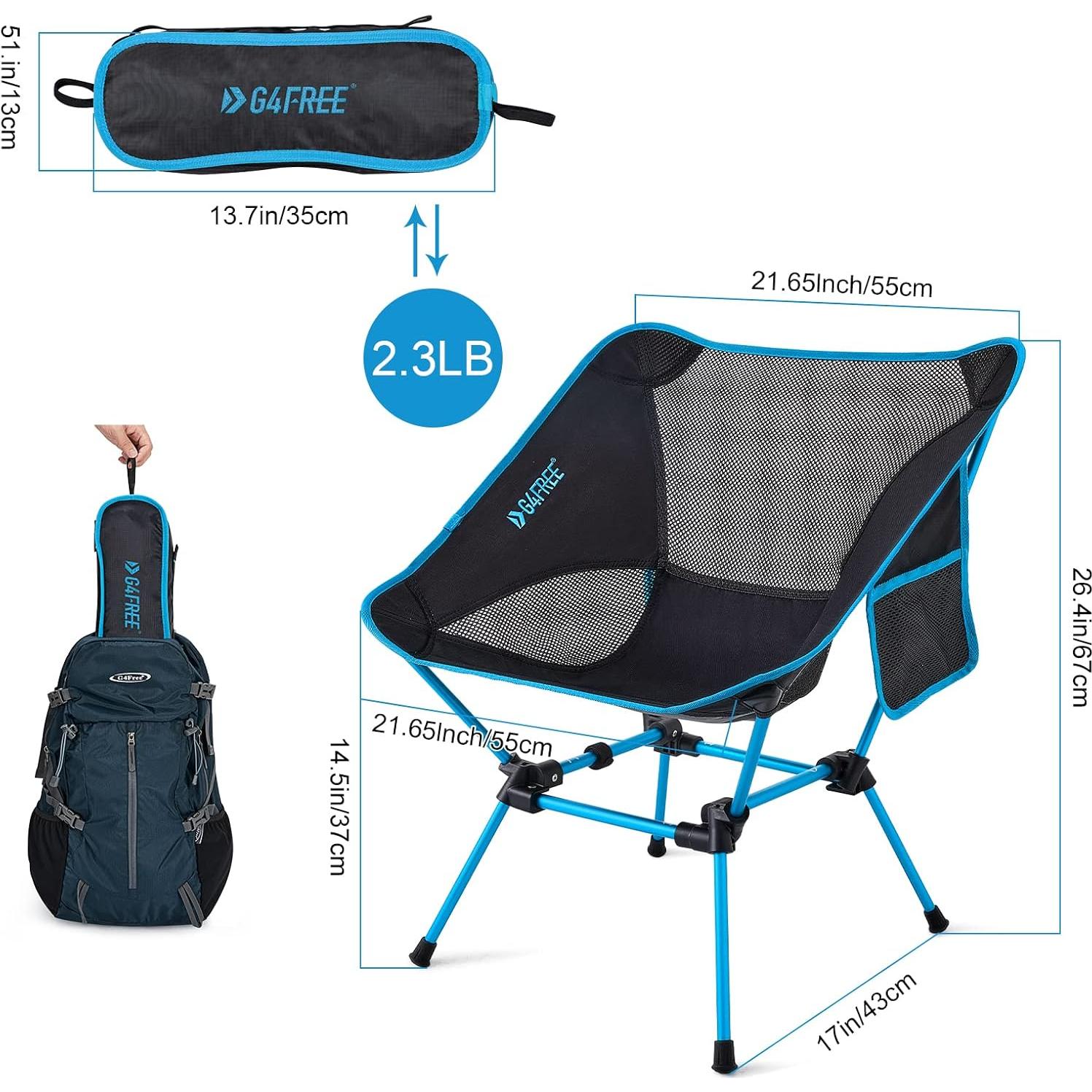 G4Free 2Pcs Folding Camping Chairs, Ultralight Compact Backpacking Folding Chairs Lawn Chairs Heavy Duty 330lbs with Side Pockets
