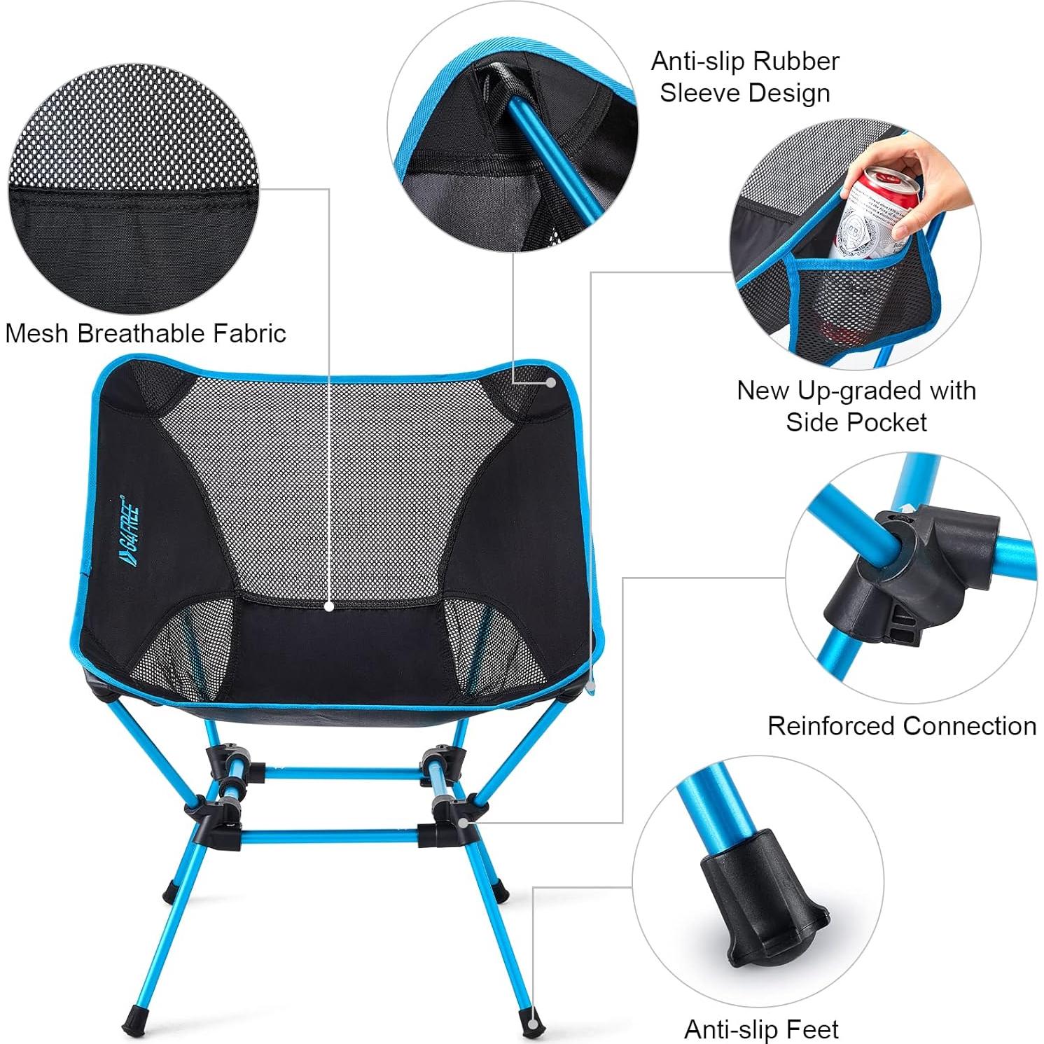 G4Free 2Pcs Folding Camping Chairs, Ultralight Compact Backpacking Folding Chairs Lawn Chairs Heavy Duty 330lbs with Side Pockets