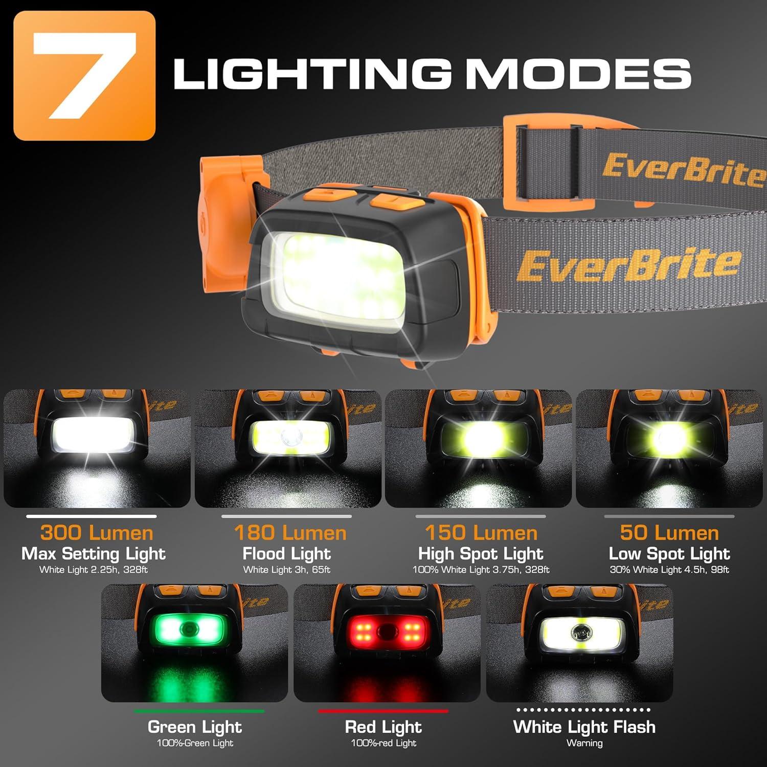 Linterna Frontal EverBrite 300 Lúmenes con Luz Roja/Verde