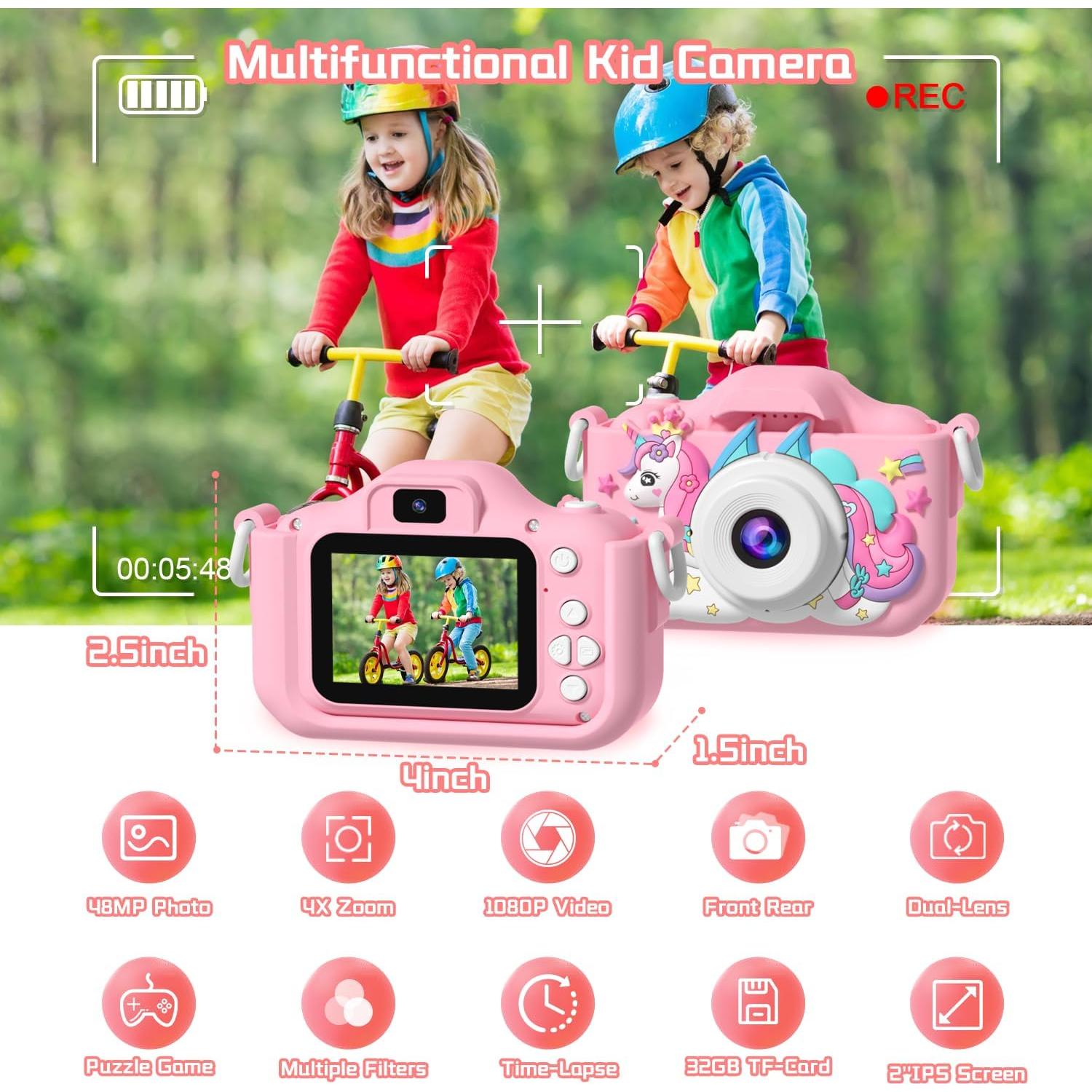 Cámara Digital para Niños Anesky B02 Rosa 1080P HD 32GB