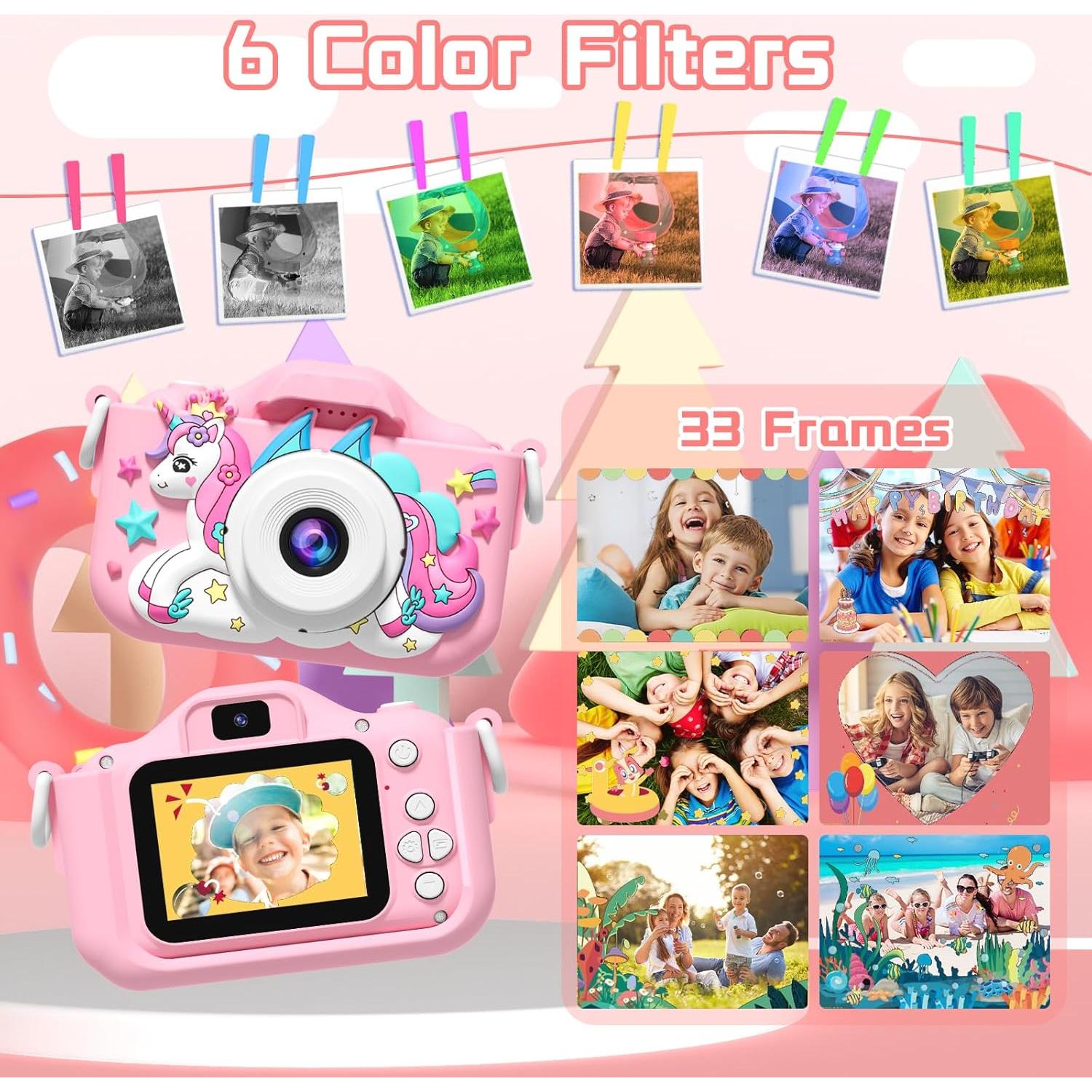 Cámara Digital para Niños Anesky B02 Rosa 1080P HD 32GB