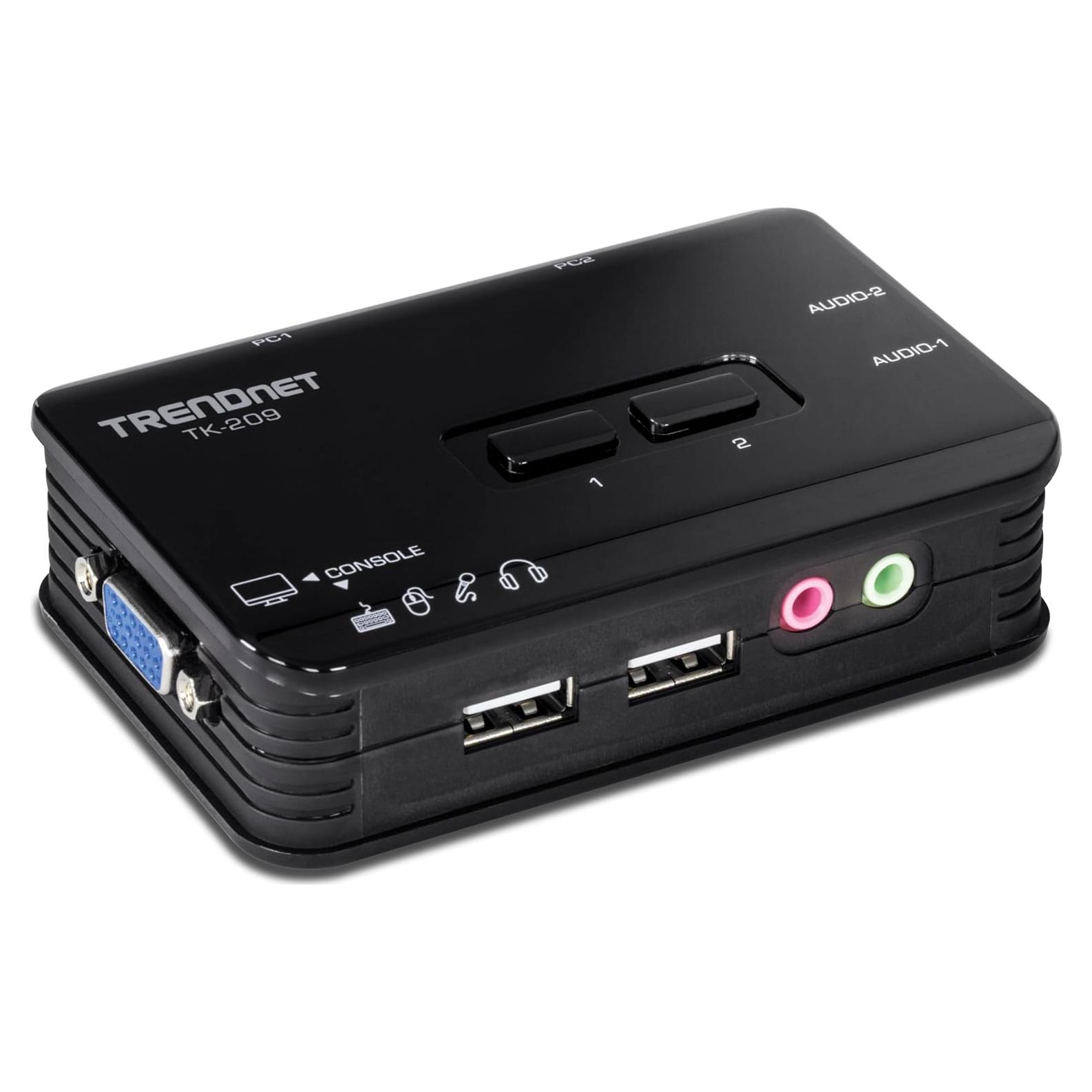 Interruptor KVM USB 2 Puertos TRENDnet TK-209K con Audio