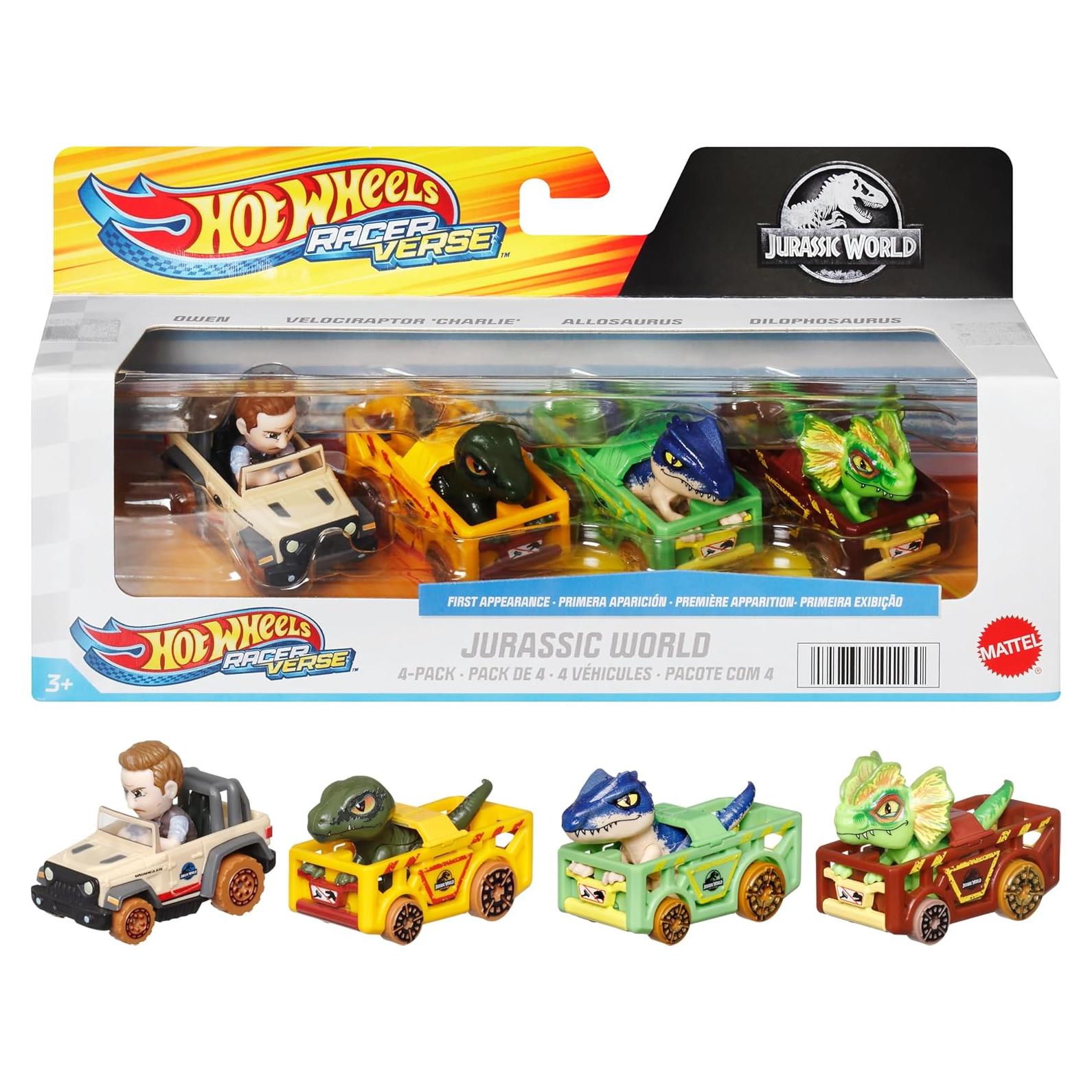 Hot Wheels RacerVerse Paquete 4 Vehículos Die-Cast Jurassic World