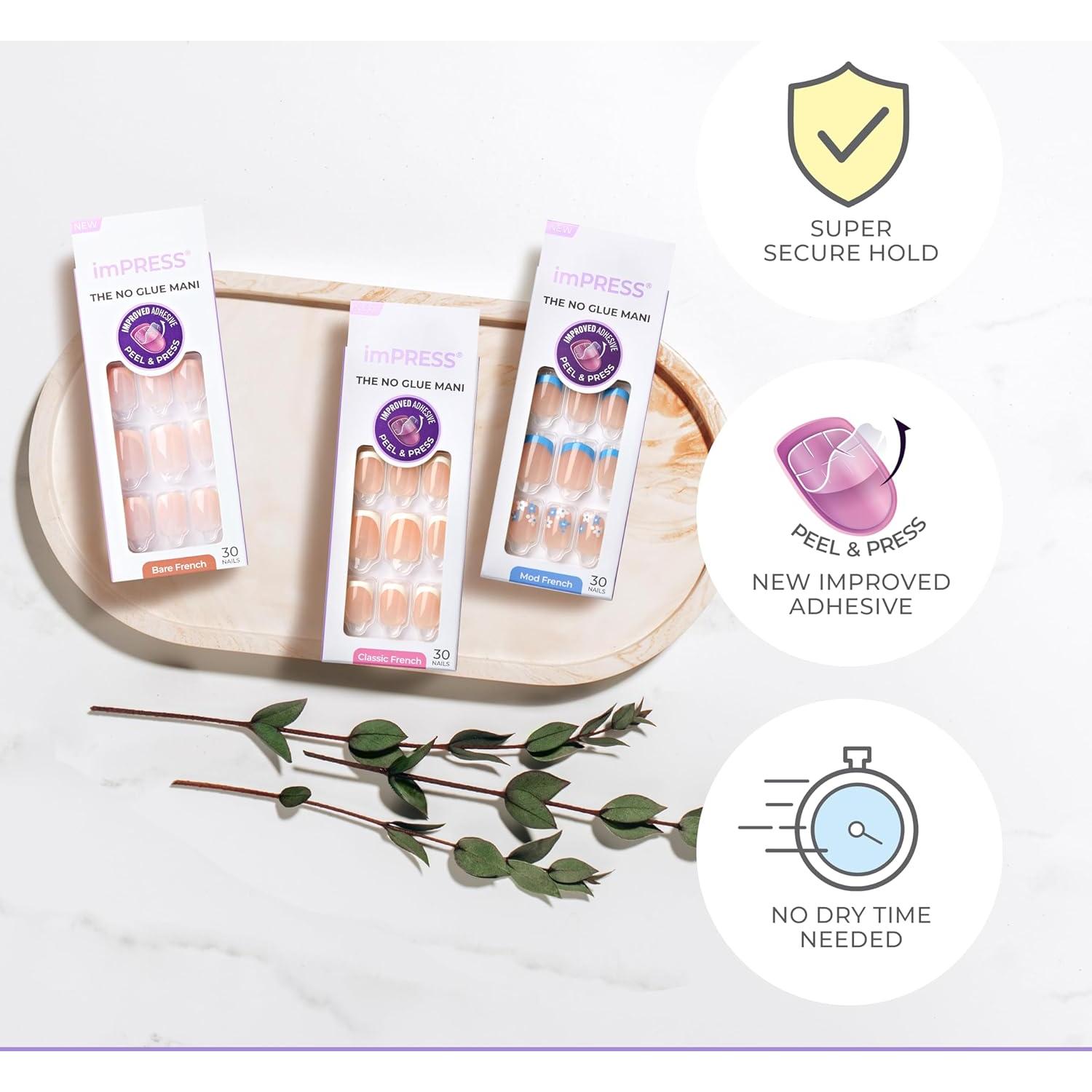 KISS imPRESS Uñas Postizas Francesas Ditto Neutro Claro 30 Uñas