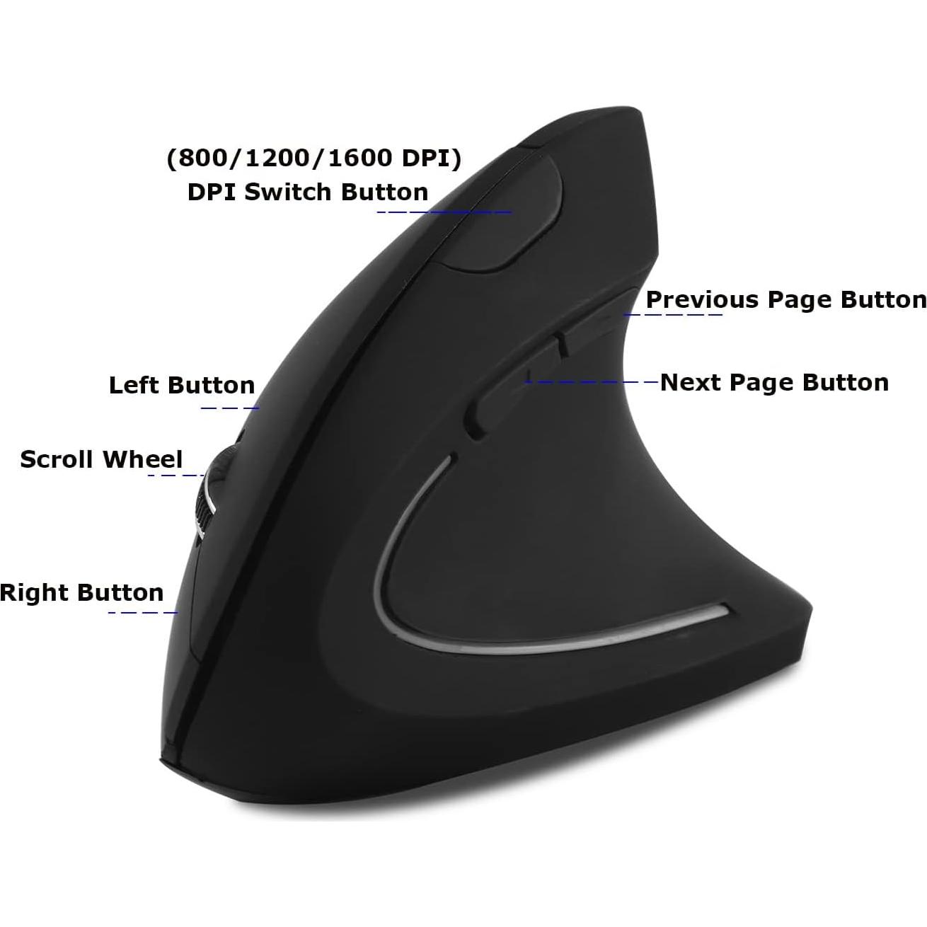 Ratón Inalámbrico Vertical Ergonomico TECCOEUS Negro 800/1600 DPI
