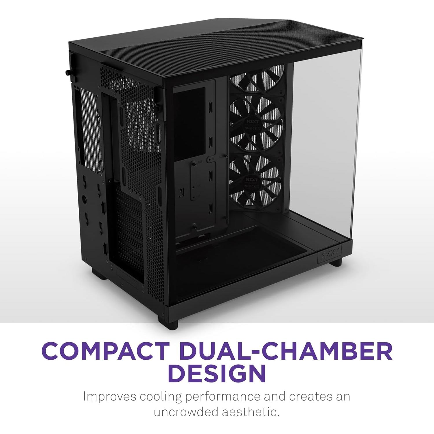 Caja NZXT H6 Flow Negra | Doble Cámara Compacta | 3 Ventiladores 120mm