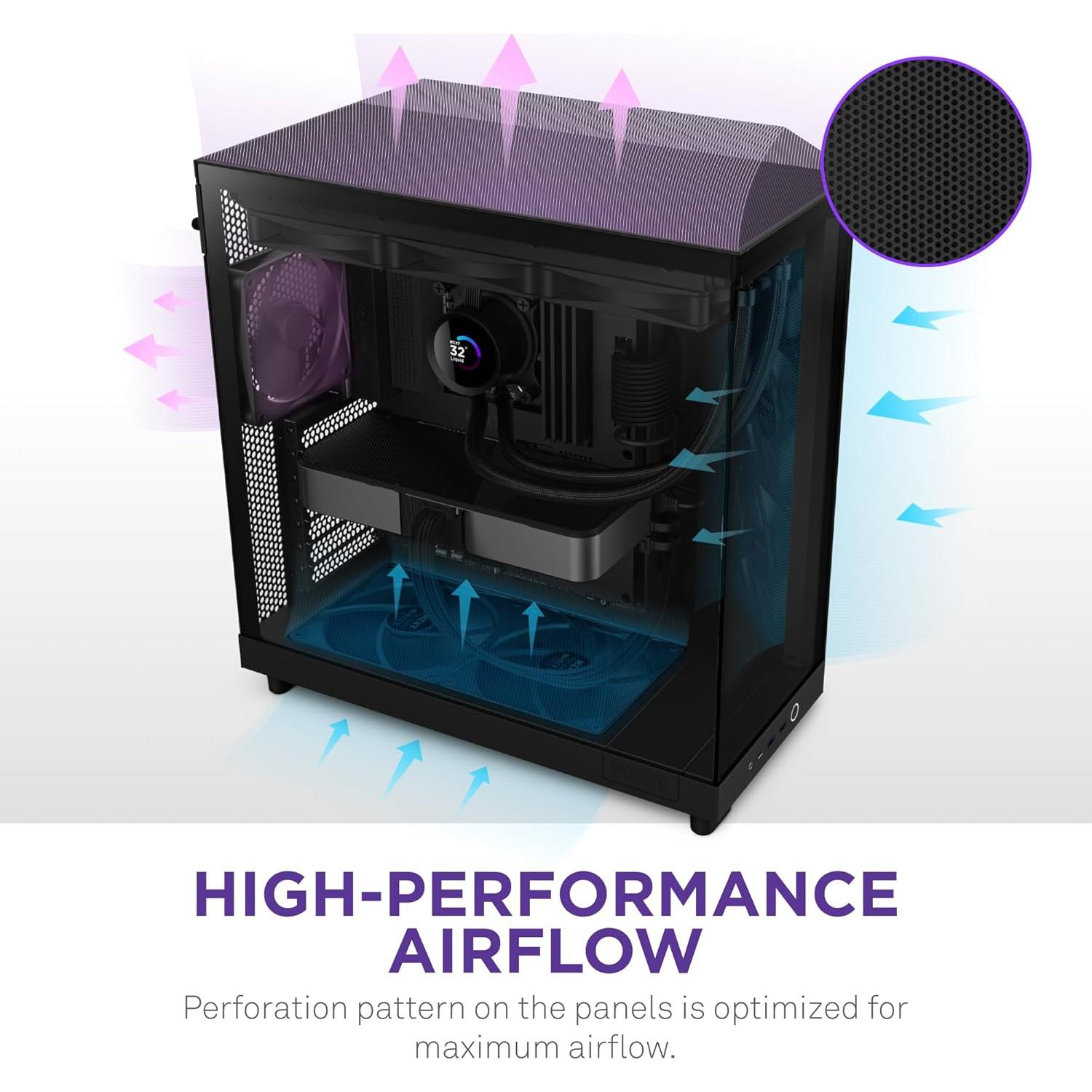 Caja NZXT H6 Flow Negra | Doble Cámara Compacta | 3 Ventiladores 120mm
