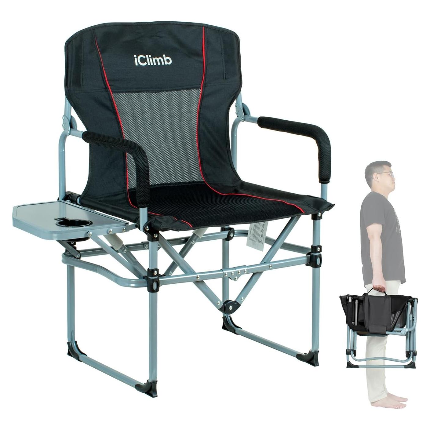 Silla de Camping Plegable iClimb Heavy Duty con Mesa Lateral