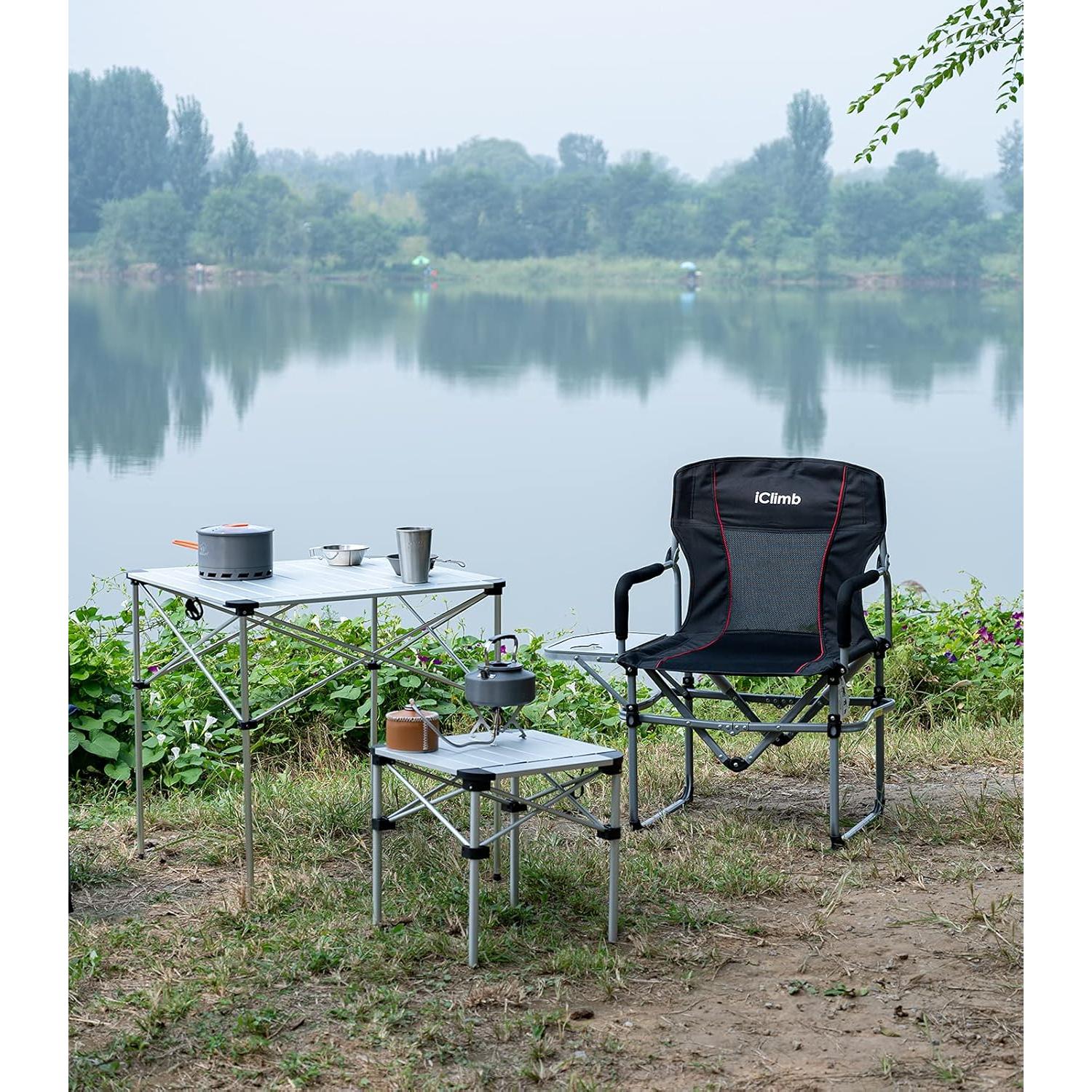 Silla de Camping Plegable iClimb Heavy Duty con Mesa Lateral